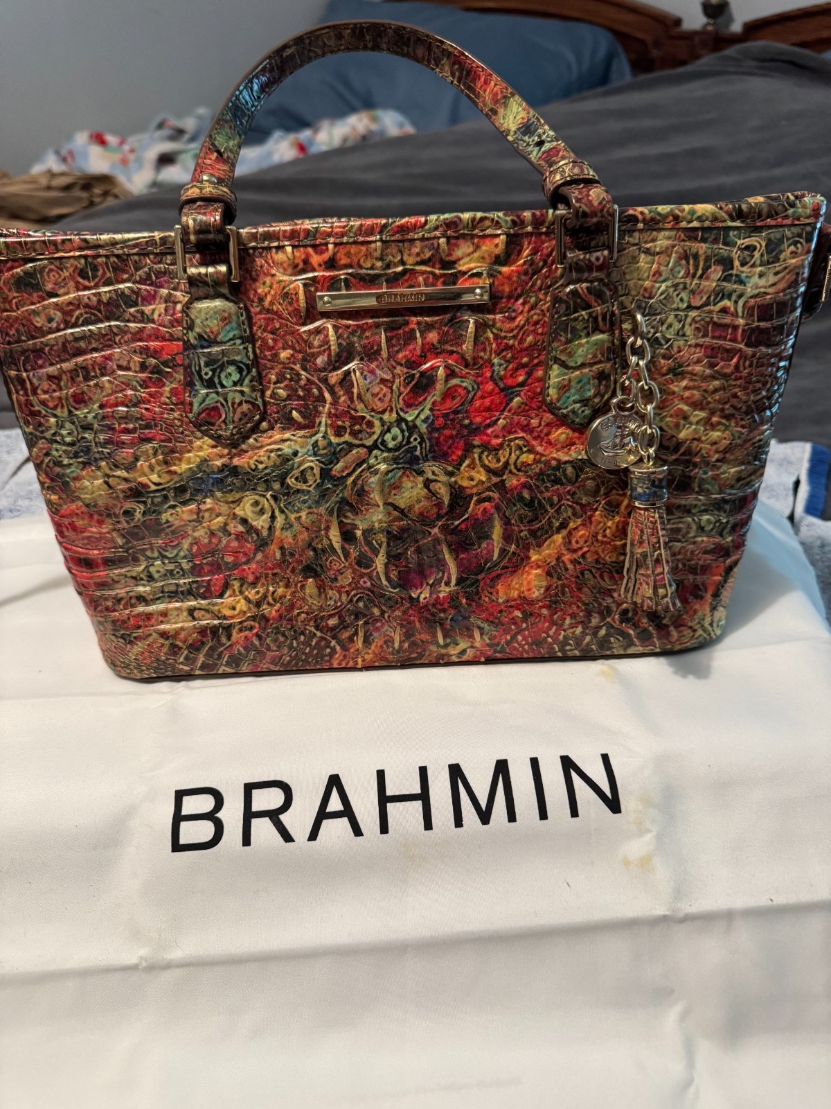 Brahmin-Mini Asher Brown Multi Harvest Melbourne Genuine Leather Purse Handbag