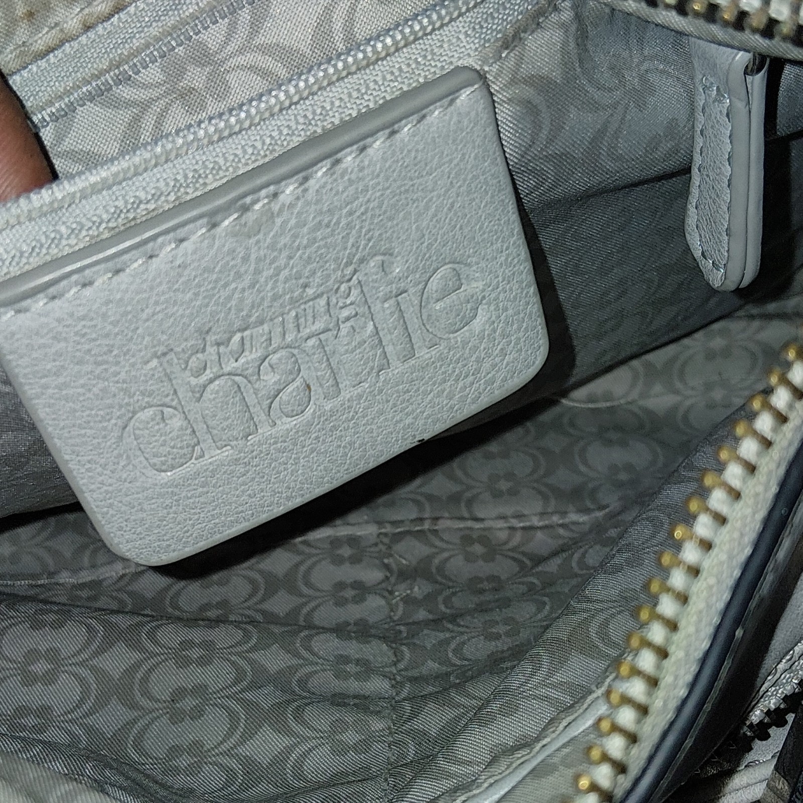 Charming Charlie Gray Shoulder Bag Buckle Accent Zipper Adjustable Strap