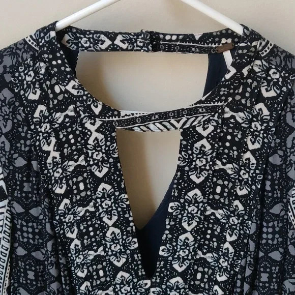 Free People Tegan Border Print Boho Short Dress Tunic Black/Gray Size 4