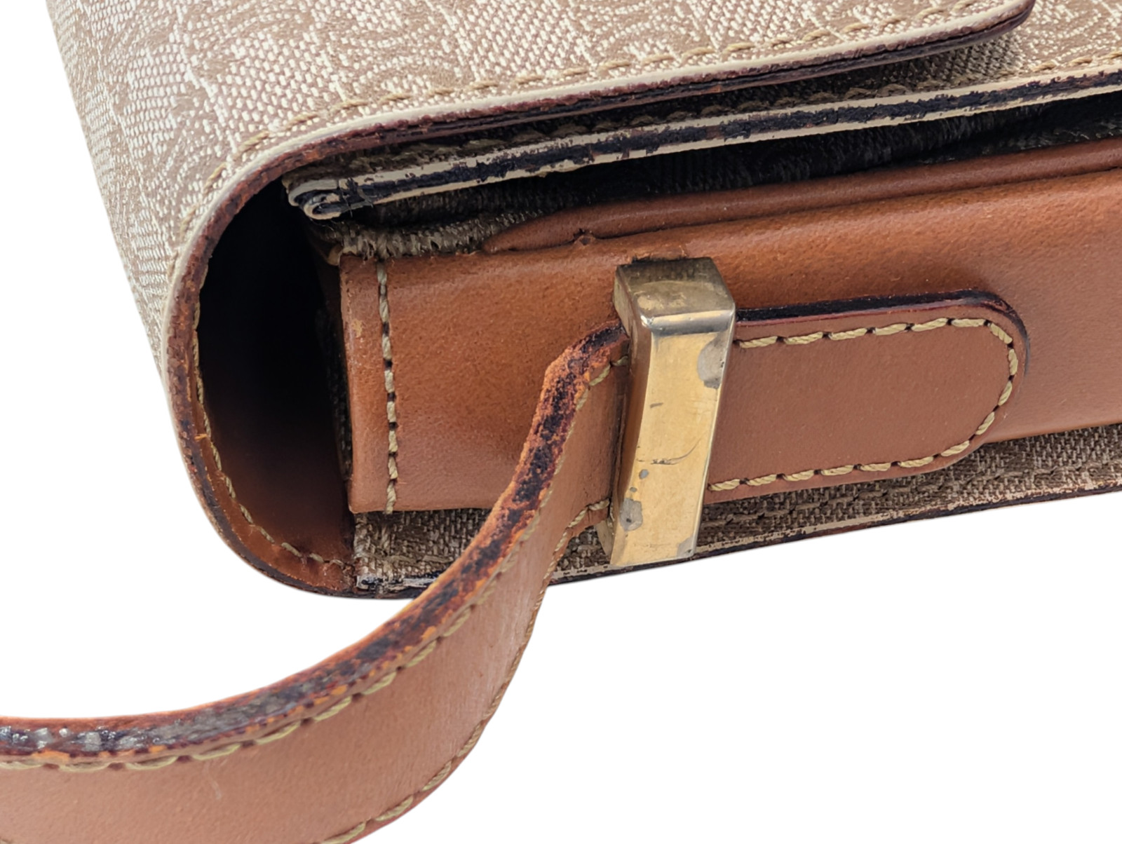 CELINE Shoulder Bag Horse Carriage Macadam PVC Leather Beige Vintage