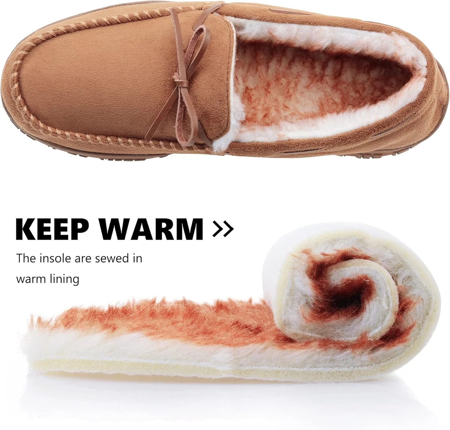 Mens Moccasin Slippers with Memory Foam Arch Support, Non Slip Rubber Sole House