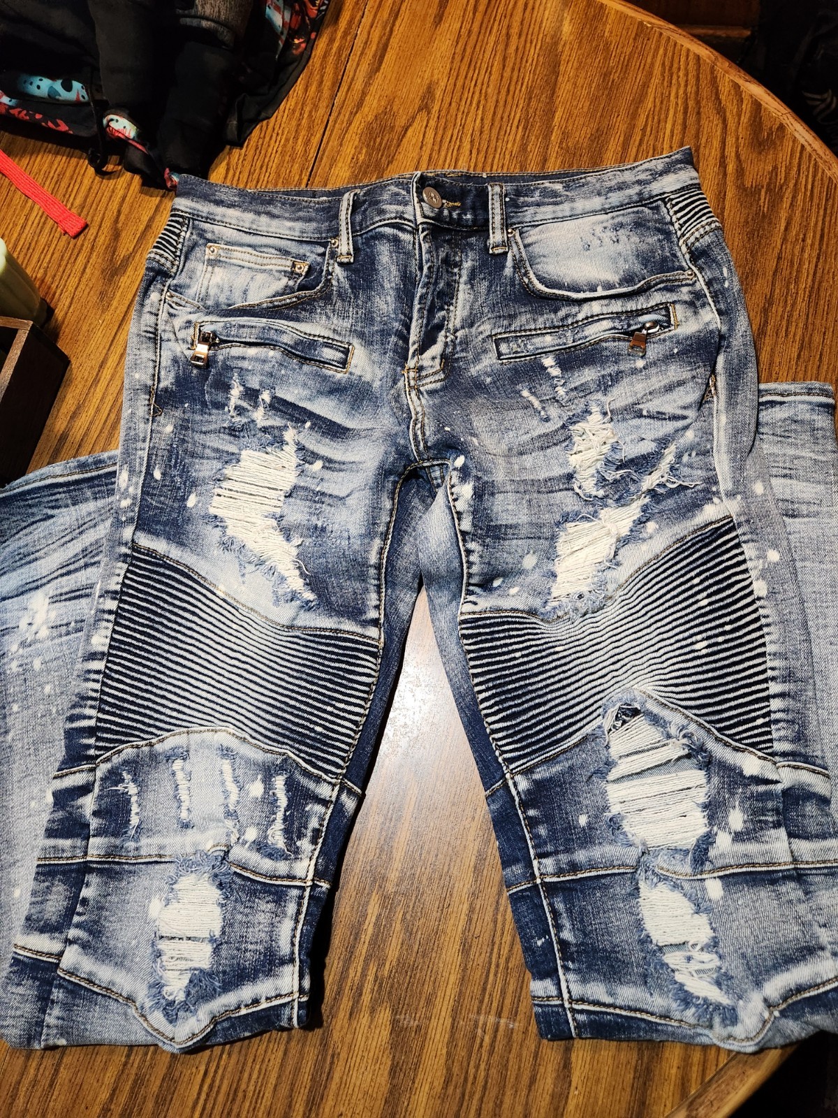 Dope Jeans Men’s Moto Destructed Button Fly Acid Wash Size 30