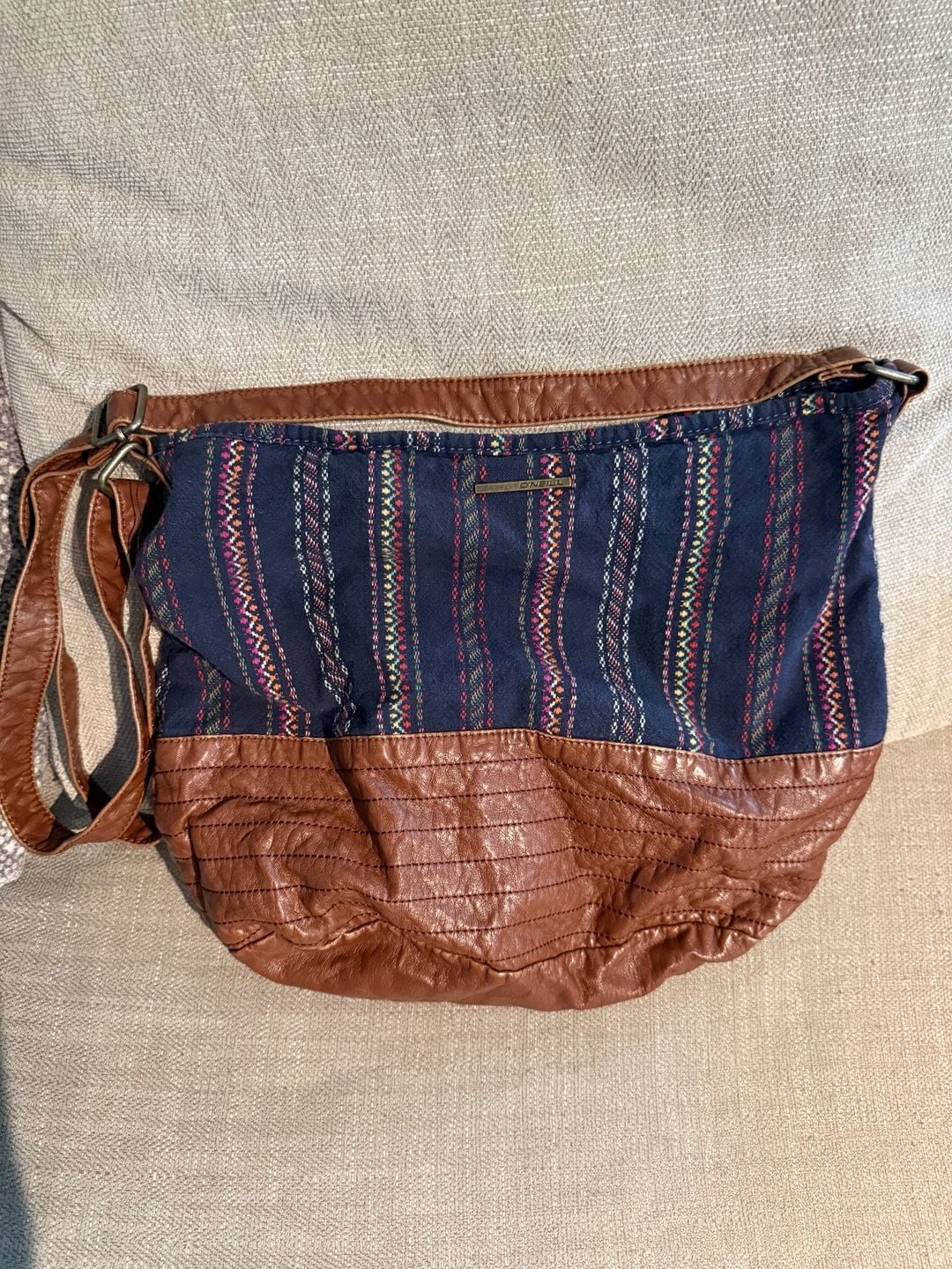 O’Neill Tribal Pattern Fabric and Faux Leather Crossbody 100% cotton