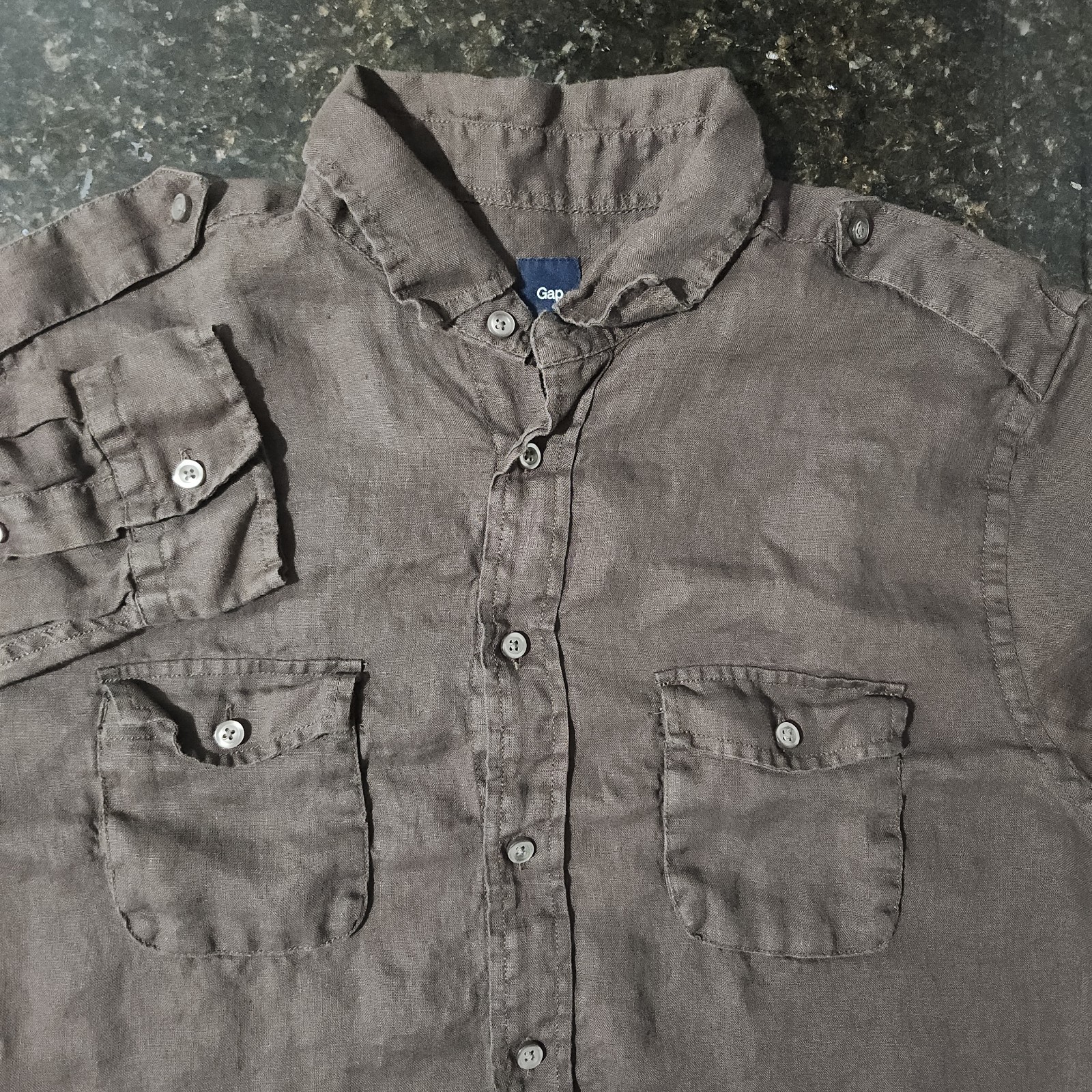 Gap 100% Linen Button Up Epaulets Outdoor Summer Classic Money Casual Mens Large