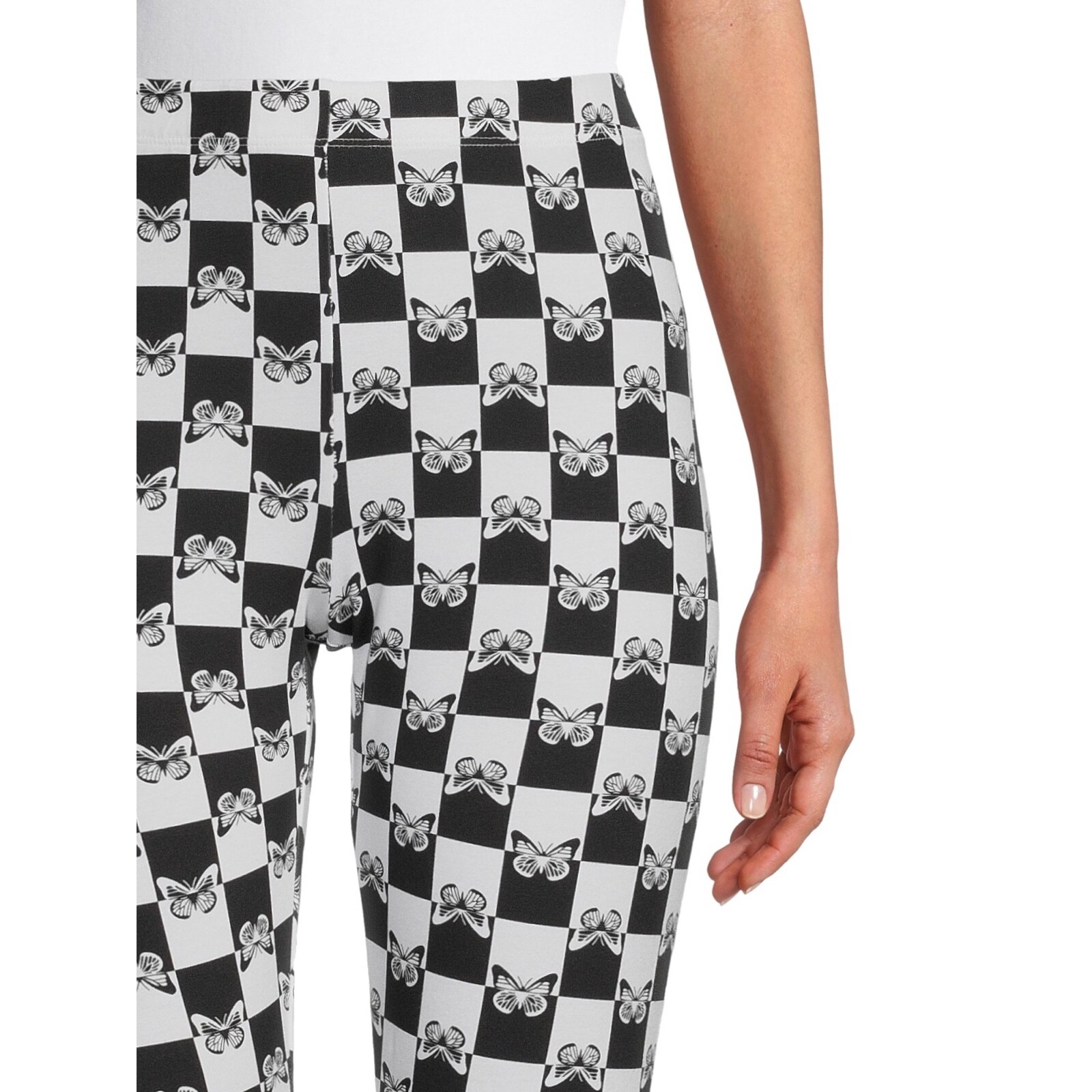 No Boundaries NOBO Juniors Butterfly Black White Ankle Stretch Leggings NWT
