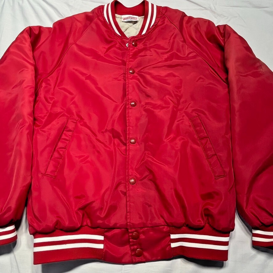 Vintage 80s Hartwell Jacket Mens Medium Red Dinosaur Truck Stop Snaps Sinclair