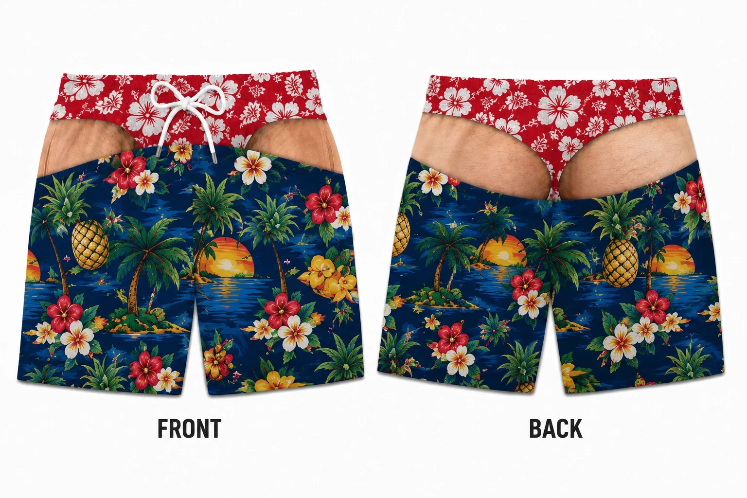 Funny Men Swim Shorts Peekaboo Butt Flamingo Beach Alternate Yellow Gift S-5XL