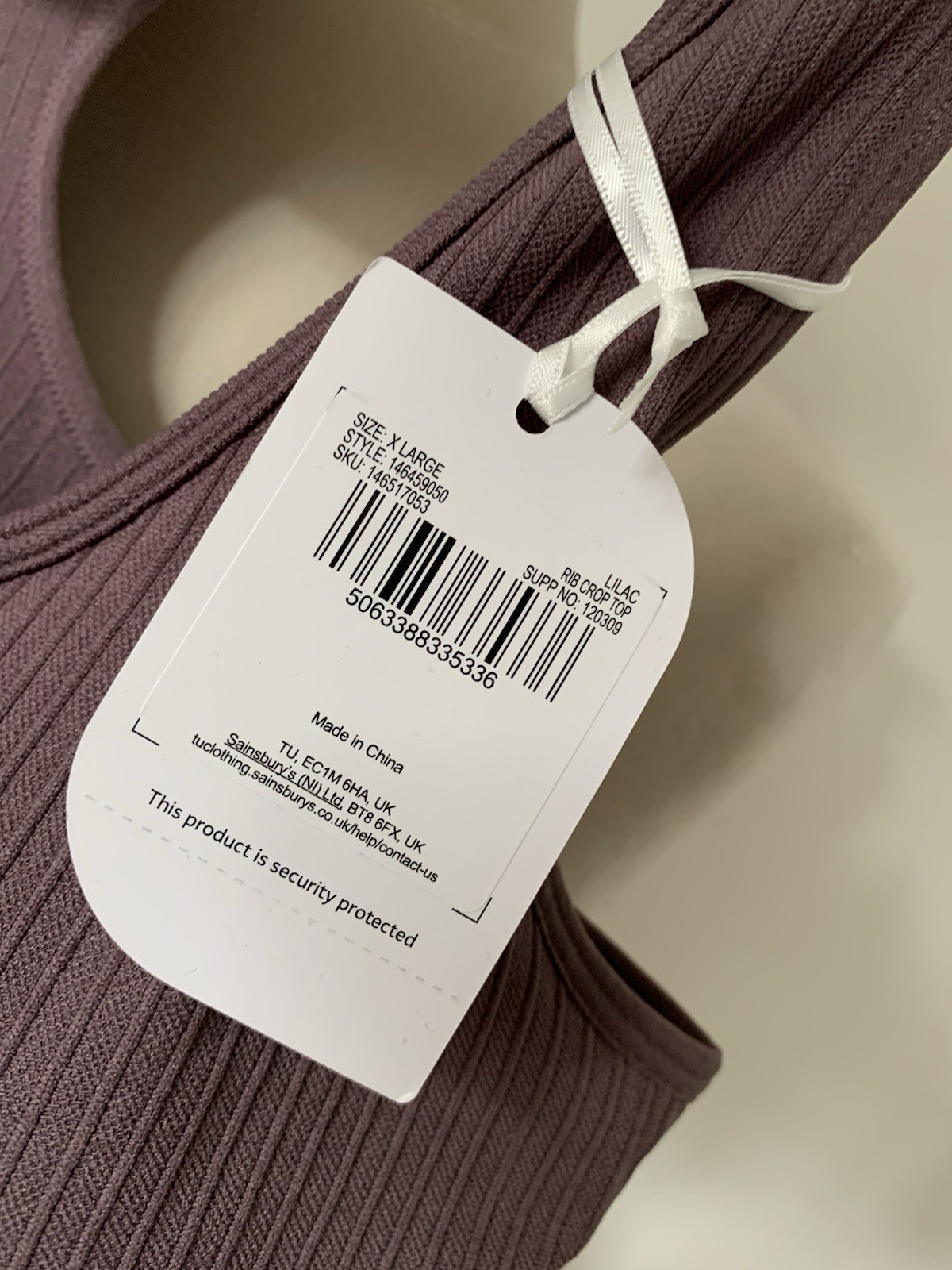 TU Racerback Sports Bra Size XL 18 Lilac Ribbed Crop Top Seamless Removable Pads