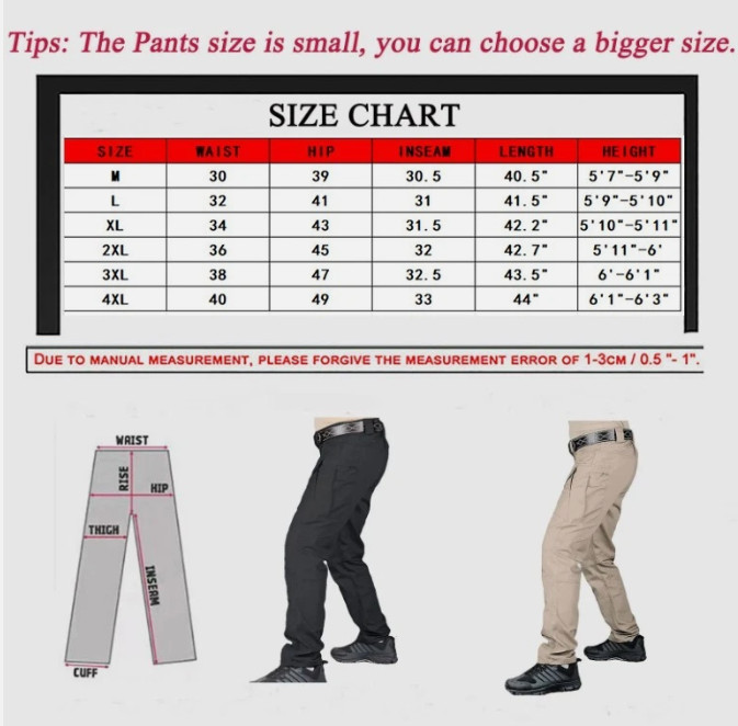 Mens Cargo Pants Tactical Waterproof Work Pants Outdoor Hiking Combat Trousers