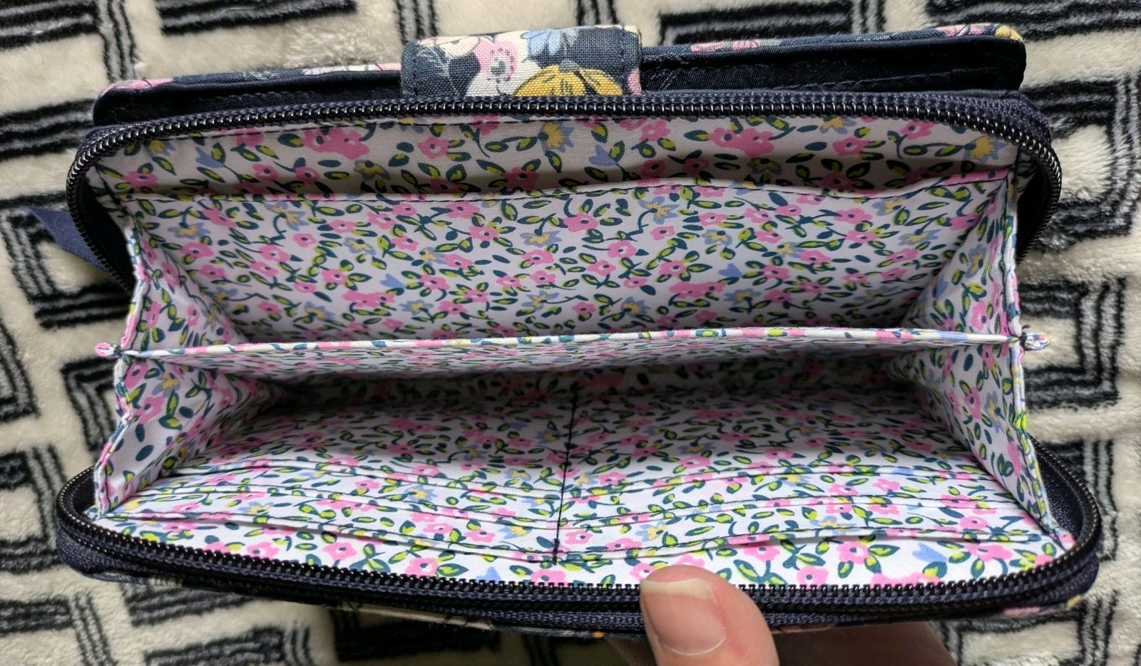 Vera Bradley Turn Lock Zip Wallet, RFID, Midnight Wildflowers Retired Print