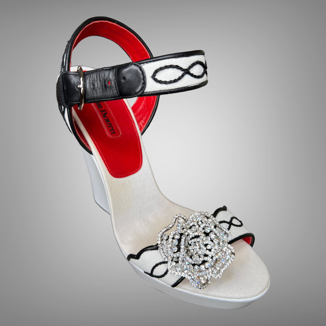 Cesare Paciotti White & Black Wedge Sandals Pumps Platforms EU 40 Shoes