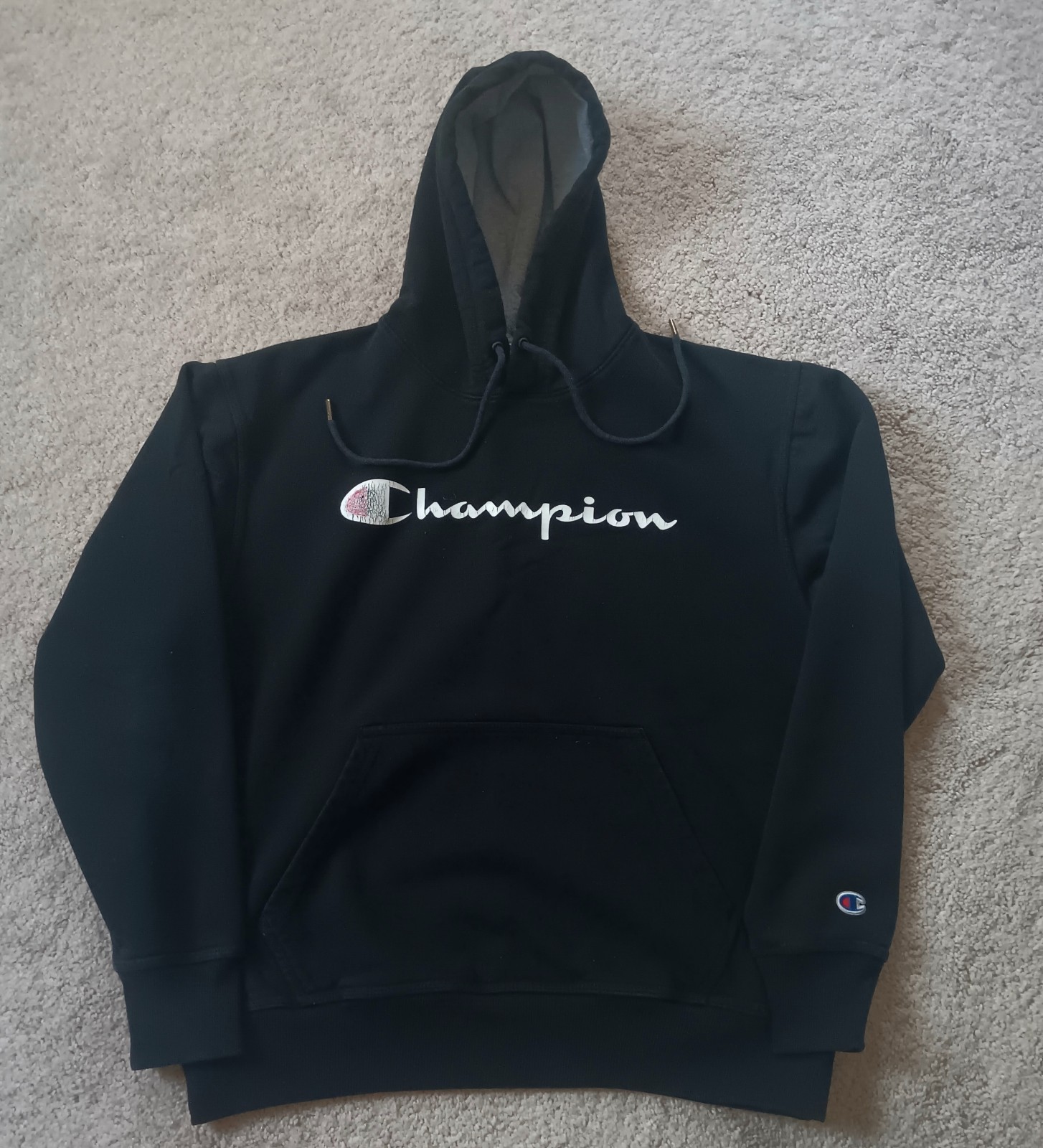 Champion Powerblend GF89H Graphic Fleece Pullover Hoodie – Black MEDIUM