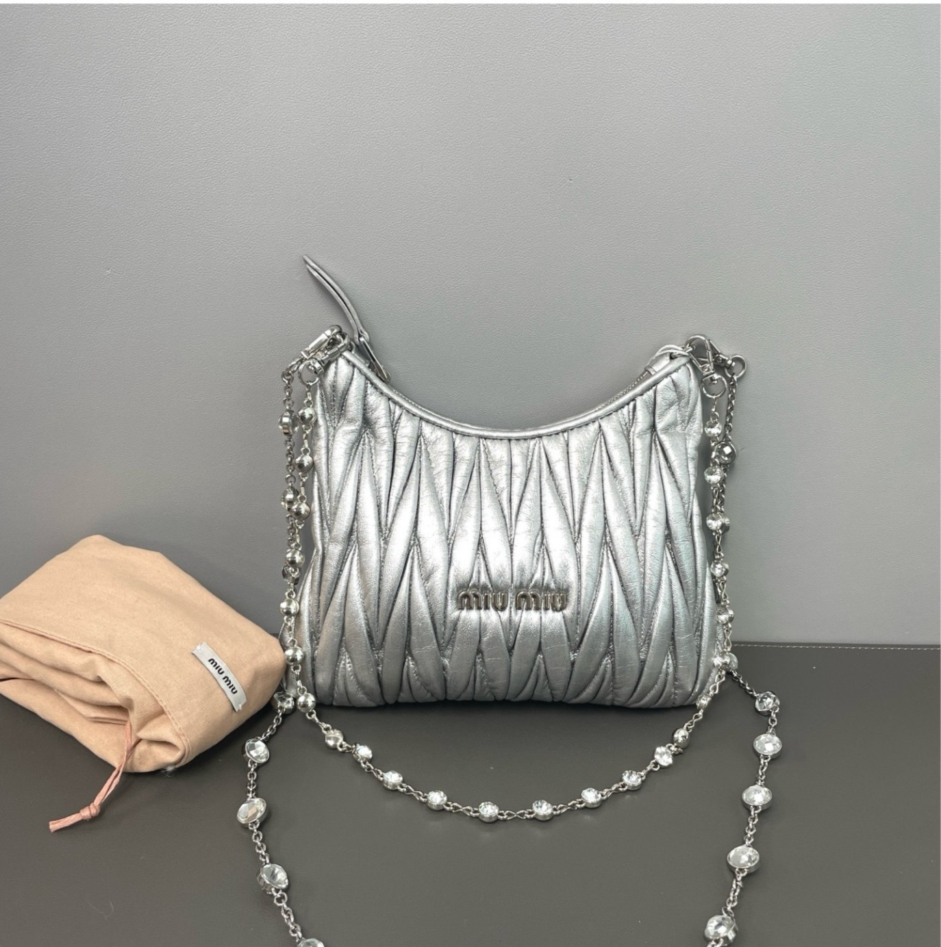 Authentic Miu Miu Matelassé Crystal Chain Shoulder Bag Matelassé Leather eBay AG