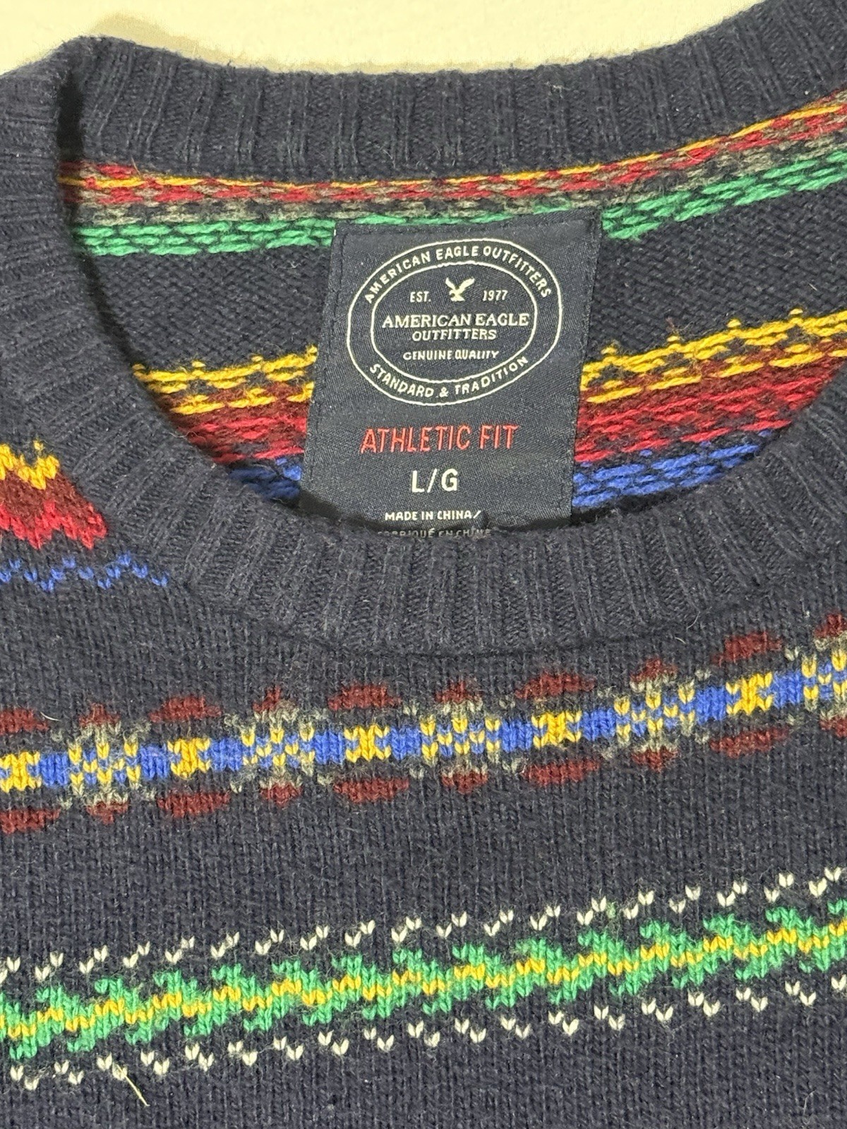 Vintage American Eagle Outfitters Navy Multicolor Fair Isle Crewneck Sweater