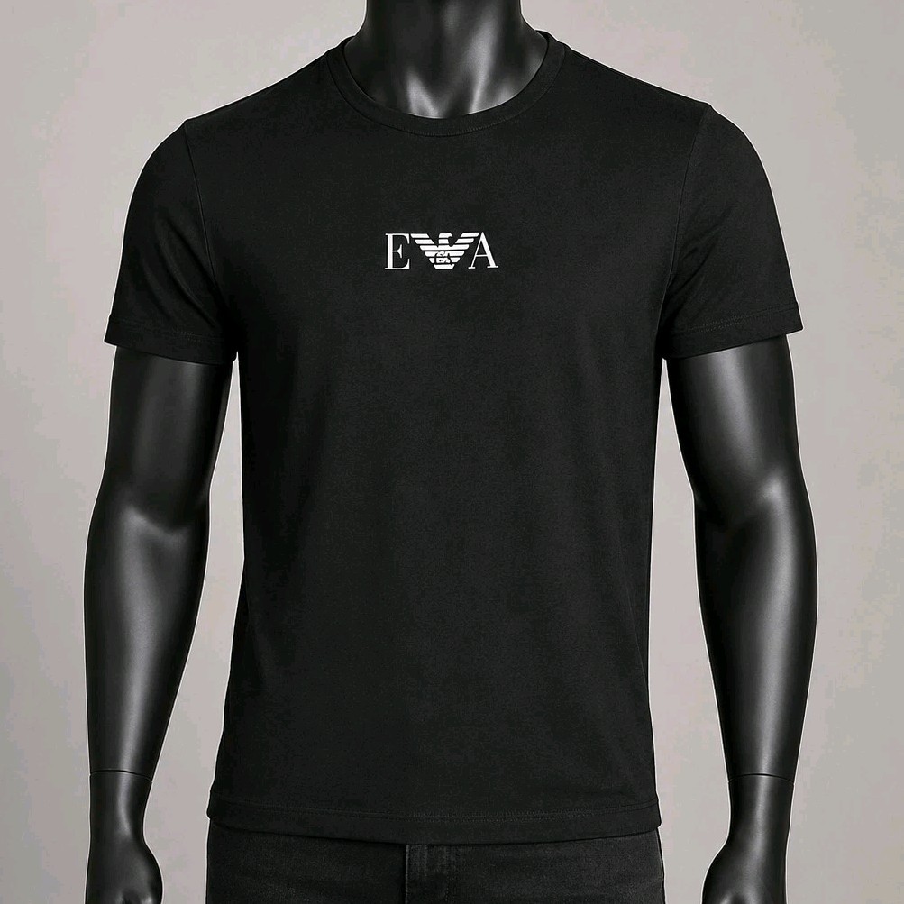 Emporio Armani EA7 Men’s XL Black Logo T Shirt Stretch Cotton Crew Neck Tee