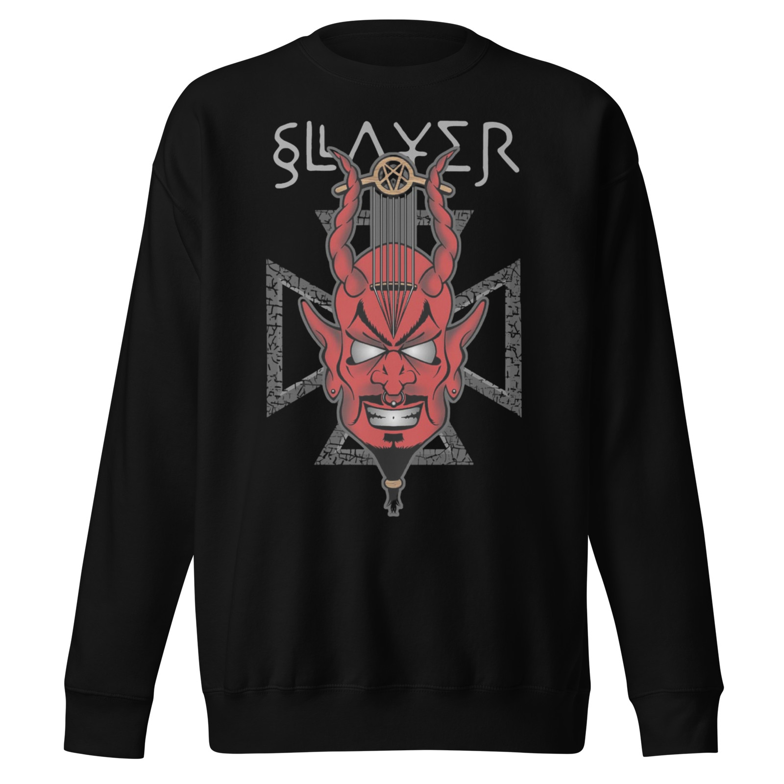 Stakes Slayer Devil’s Horns Vintage Jumbo Print Sweatshirt Sweatshirt Black New