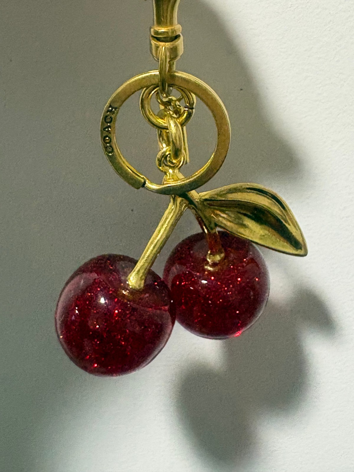 NEW Coach Cherry Apple Bag Charm Red Keychain Resin Metal Brass Purse Decoration