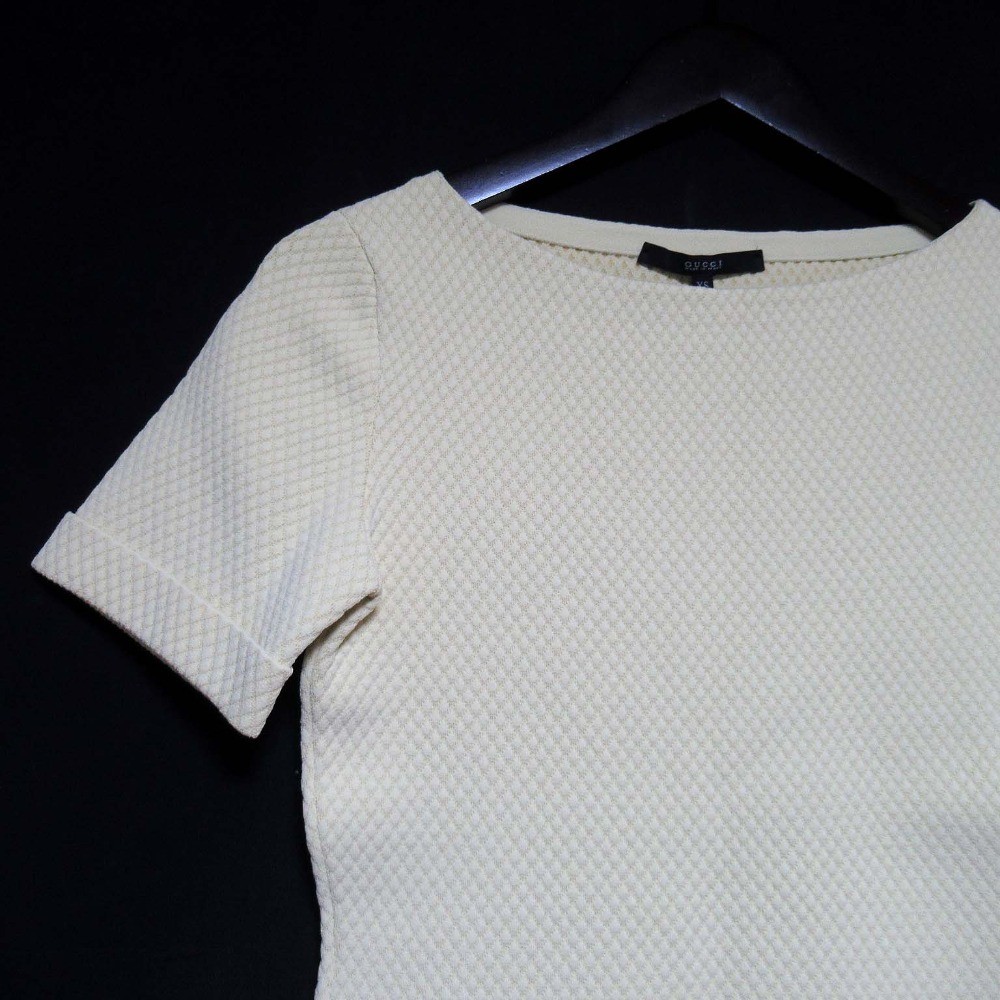 GUCCI Short Sleeve Above-Knee Quilted Knit Dress, Size XS, Yellow Women USED
