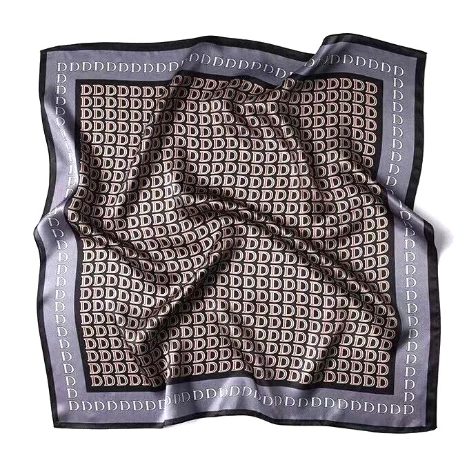 26″X26″D Letter Print Pure Mulberry Satin Silk 12momme Scarf 65x65cm 5-35