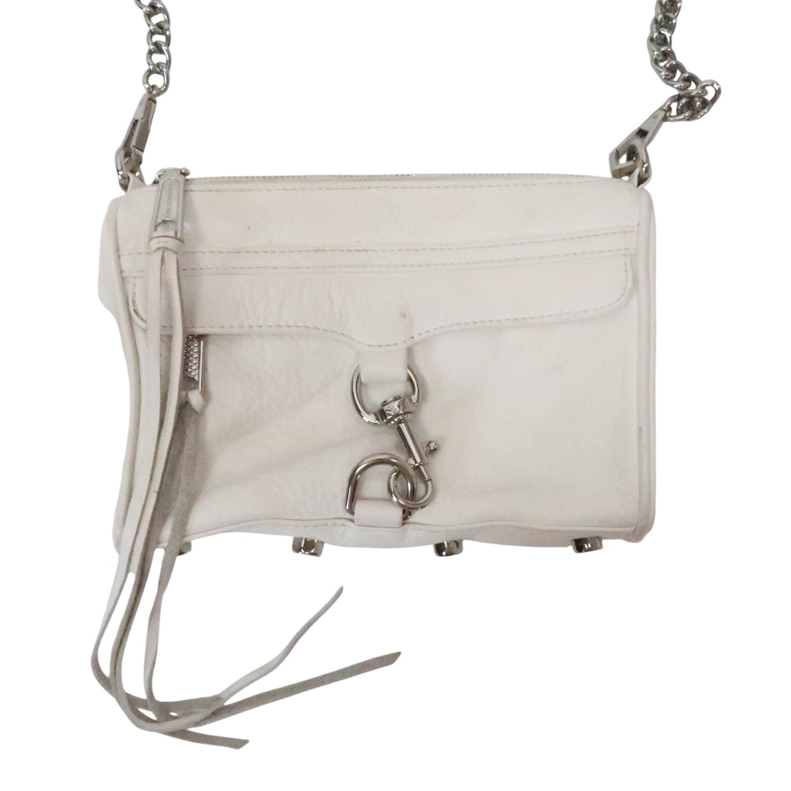 Rebecca Minkoff Mini Mac White Leather Silver Hardware Crossbody Bag Purse