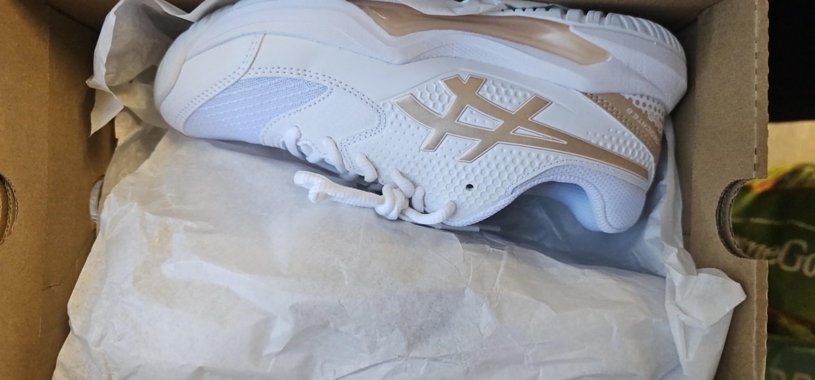 Size 6.5 – ASICS Gel Dedicate 8 Pickleball Sneakers White/Champagne-NIB