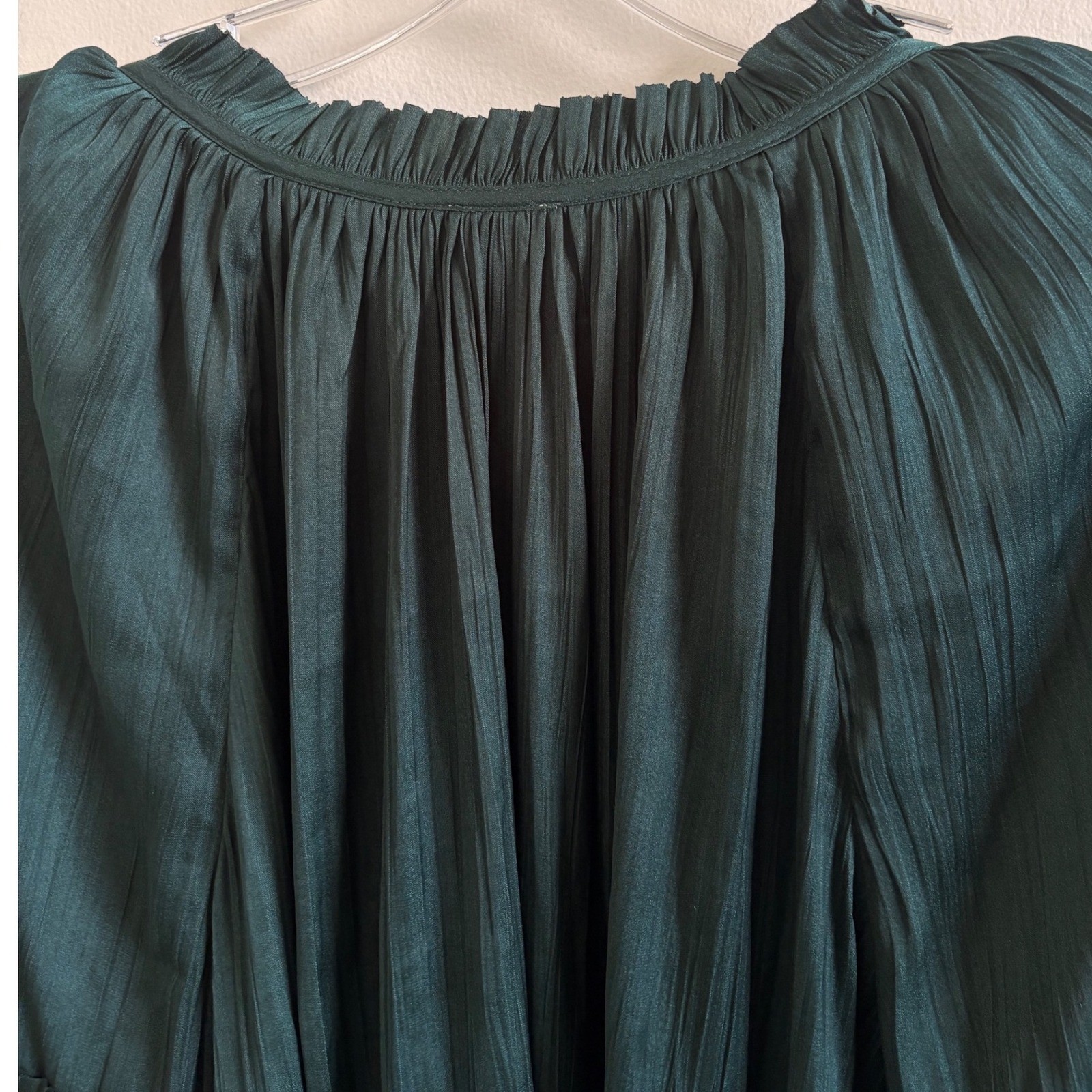 Roan + Ryan Dark Green Plissé Peasant Blouse Romantic Boho Fairy Core Top M