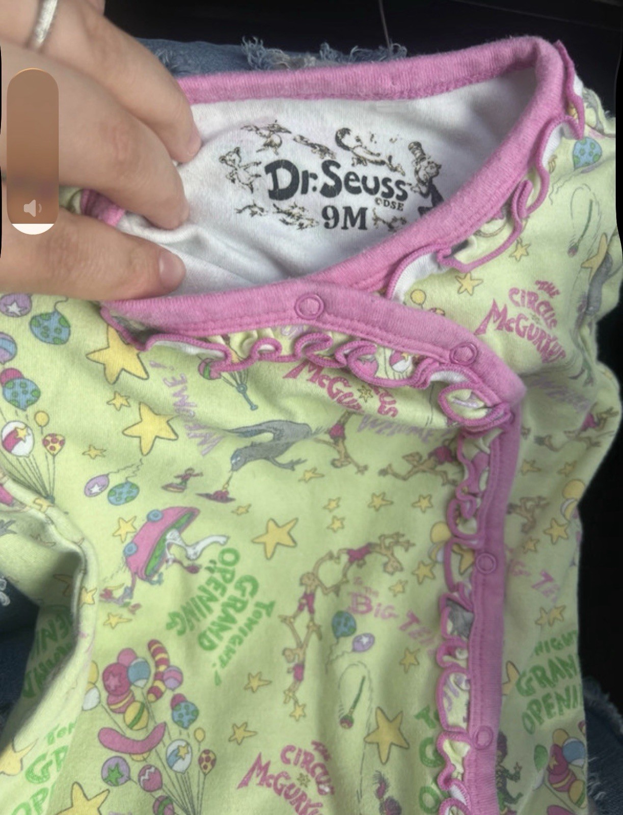 Dr. Seuss 9 Months Green/Pink All-Over Print Cotton Ruffle Snap One-Piece