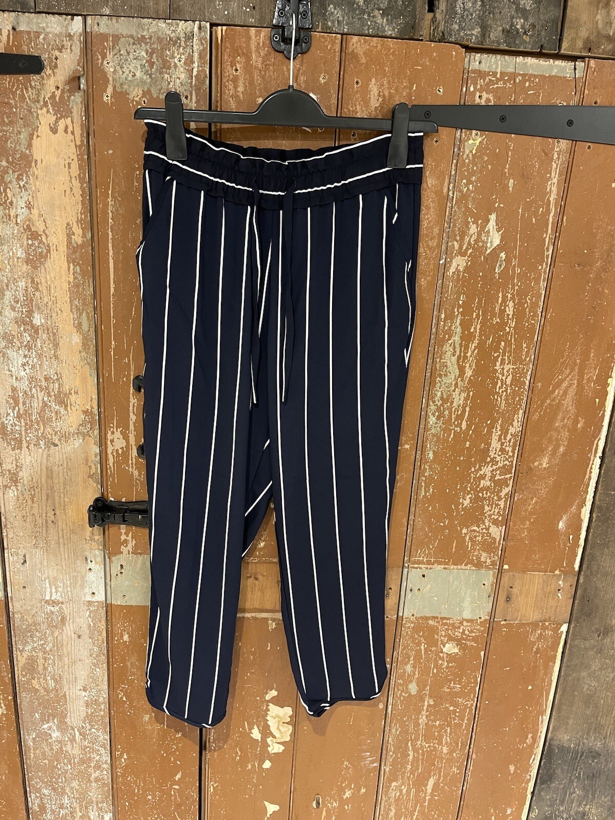 Zara Trafaluc Trousers Navy Blue Striped Elasticated Stretch Women’s Small