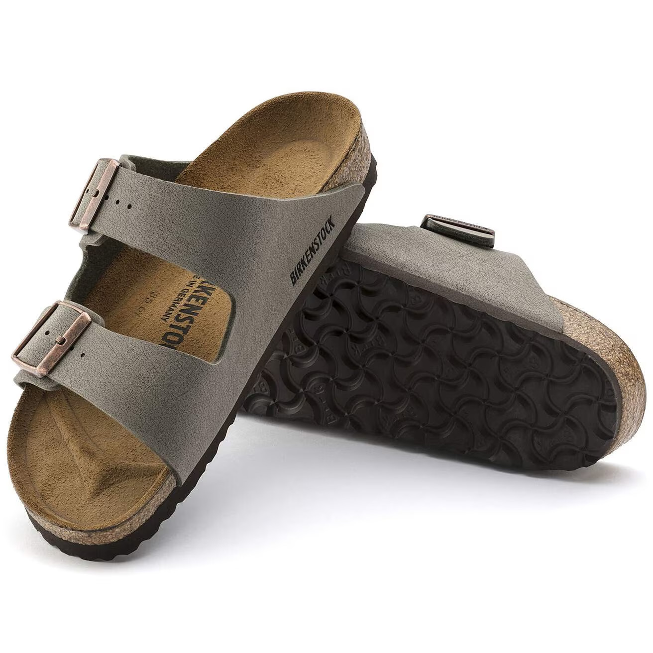 Birkenstock Arizona Mocha/Stone/Black/Blue Birkibuc Leather Soft Footbed Sandals