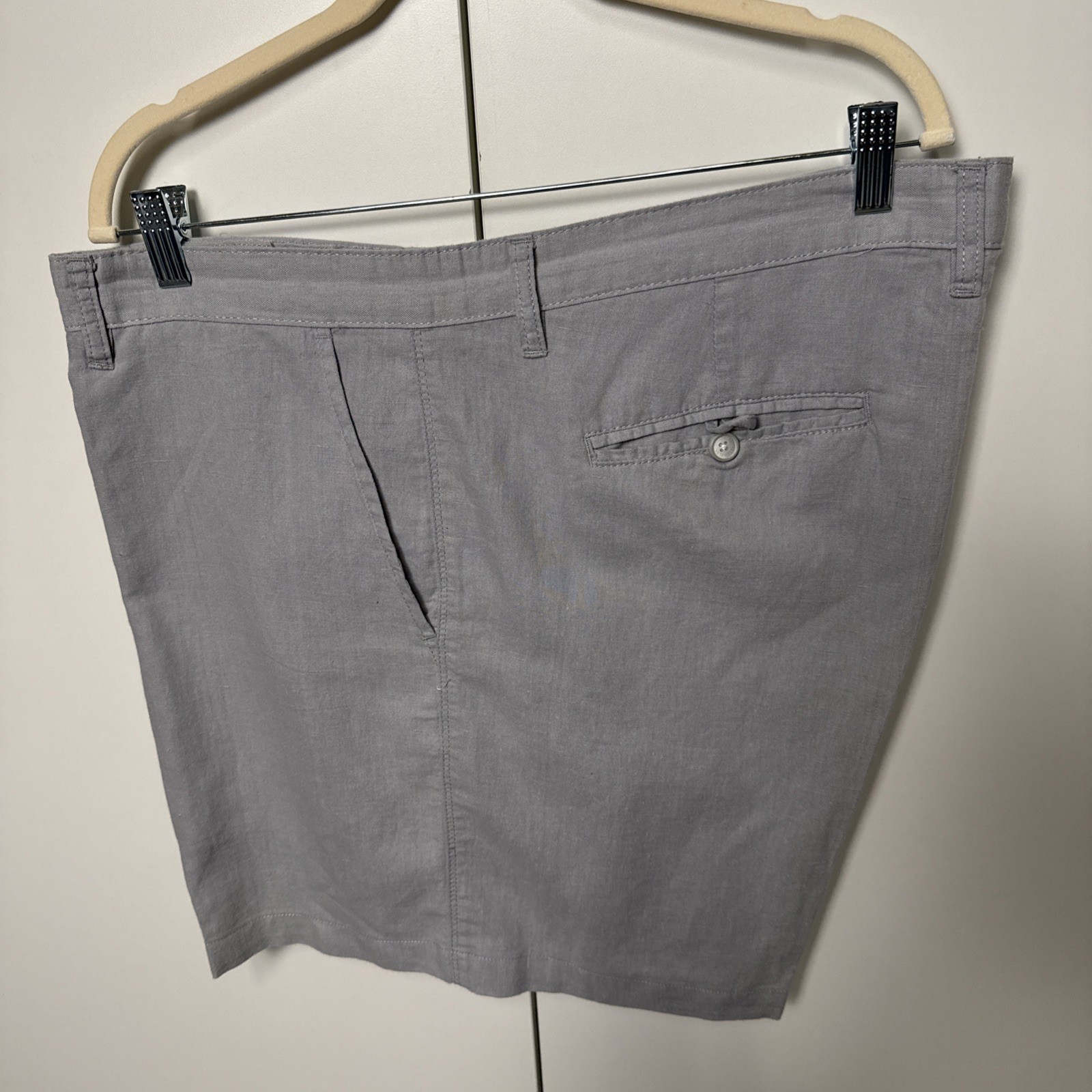 ISLAND by Tasso Elba Mens Flat Front Walking Shorts Grey Cotton/Linen Size 44
