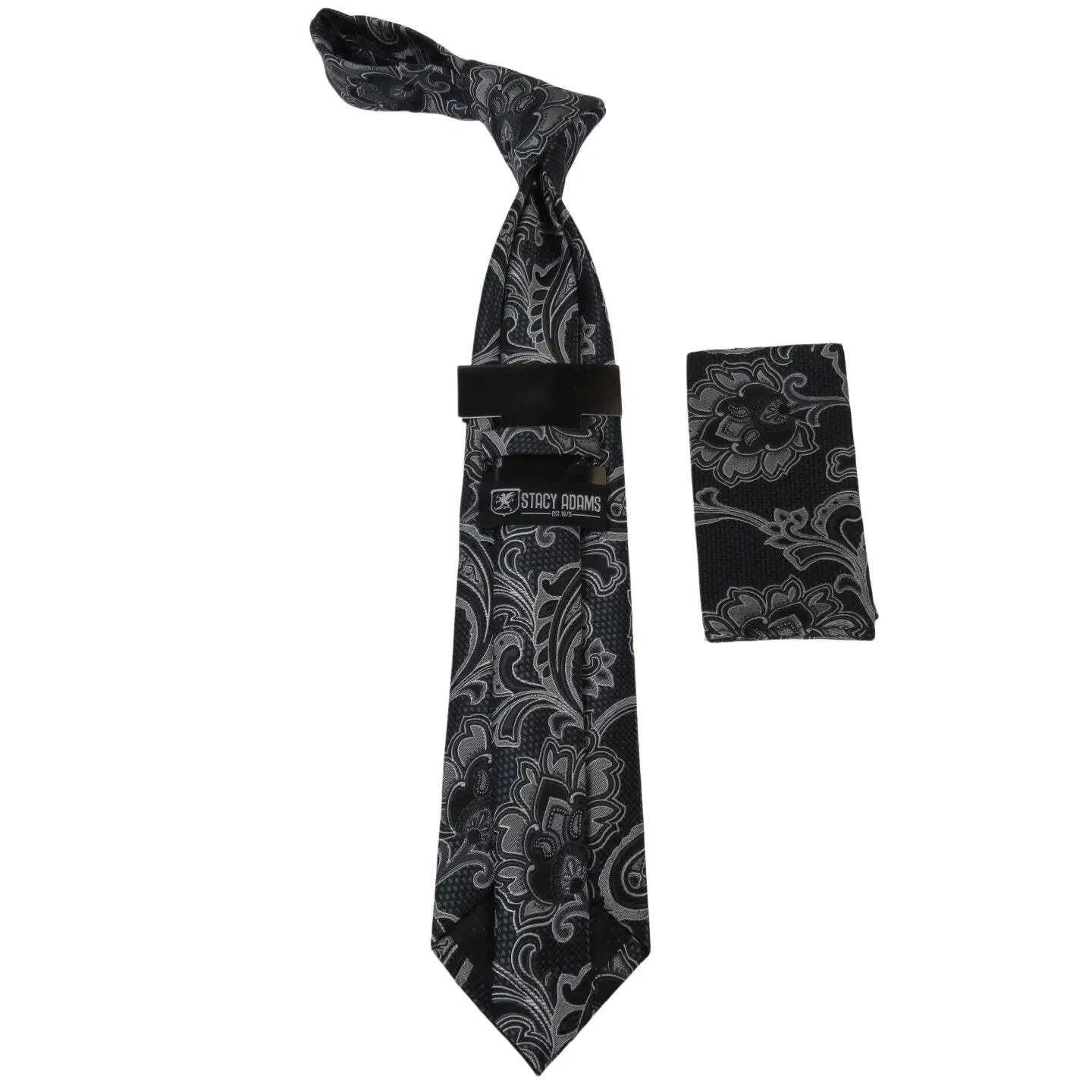 Men’s Stacy Adams Tie and Hankie Set Fancy Woven Silky Satin #SAT133