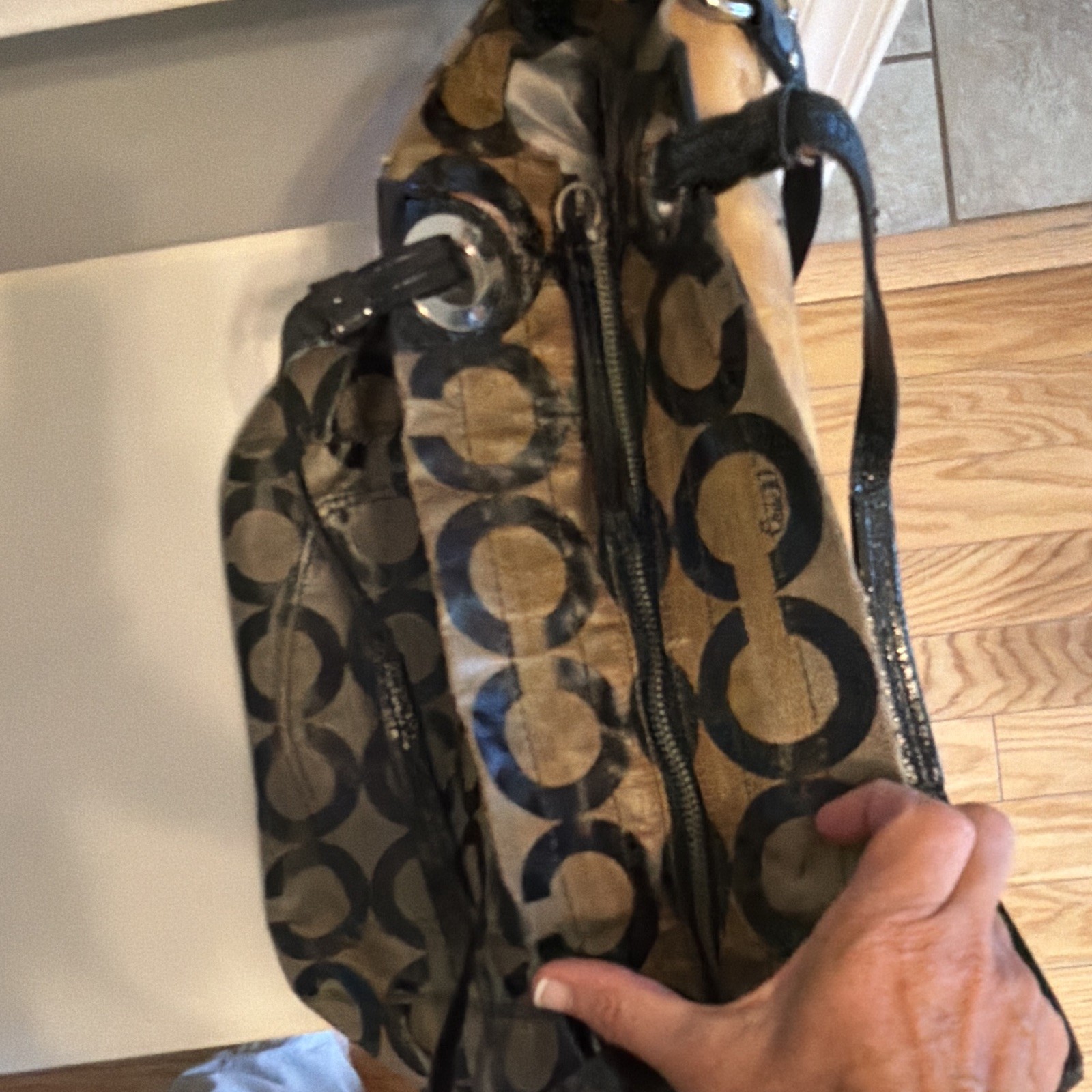 Authentic Coach Op Art sateen canvas tote (style 14252)