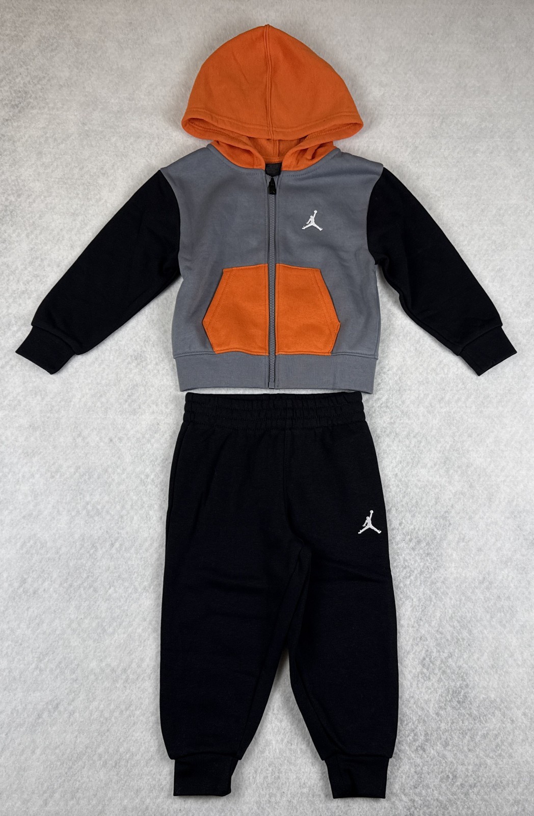 Jordan 18M Black Gray Orange 2 Piece Fleece Hoodie Tracksuit Set NWT