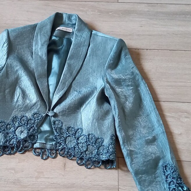 Gina Bacconi Duck Egg Dress & Jacket Faux Silk Embellished Wedding Occasion UK8