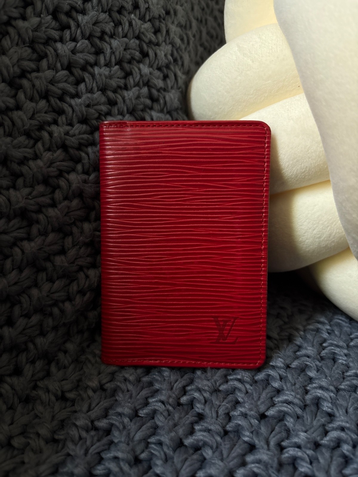 Louis Vuitton Epi Red Leather Passport Cover Card Holder Wallet