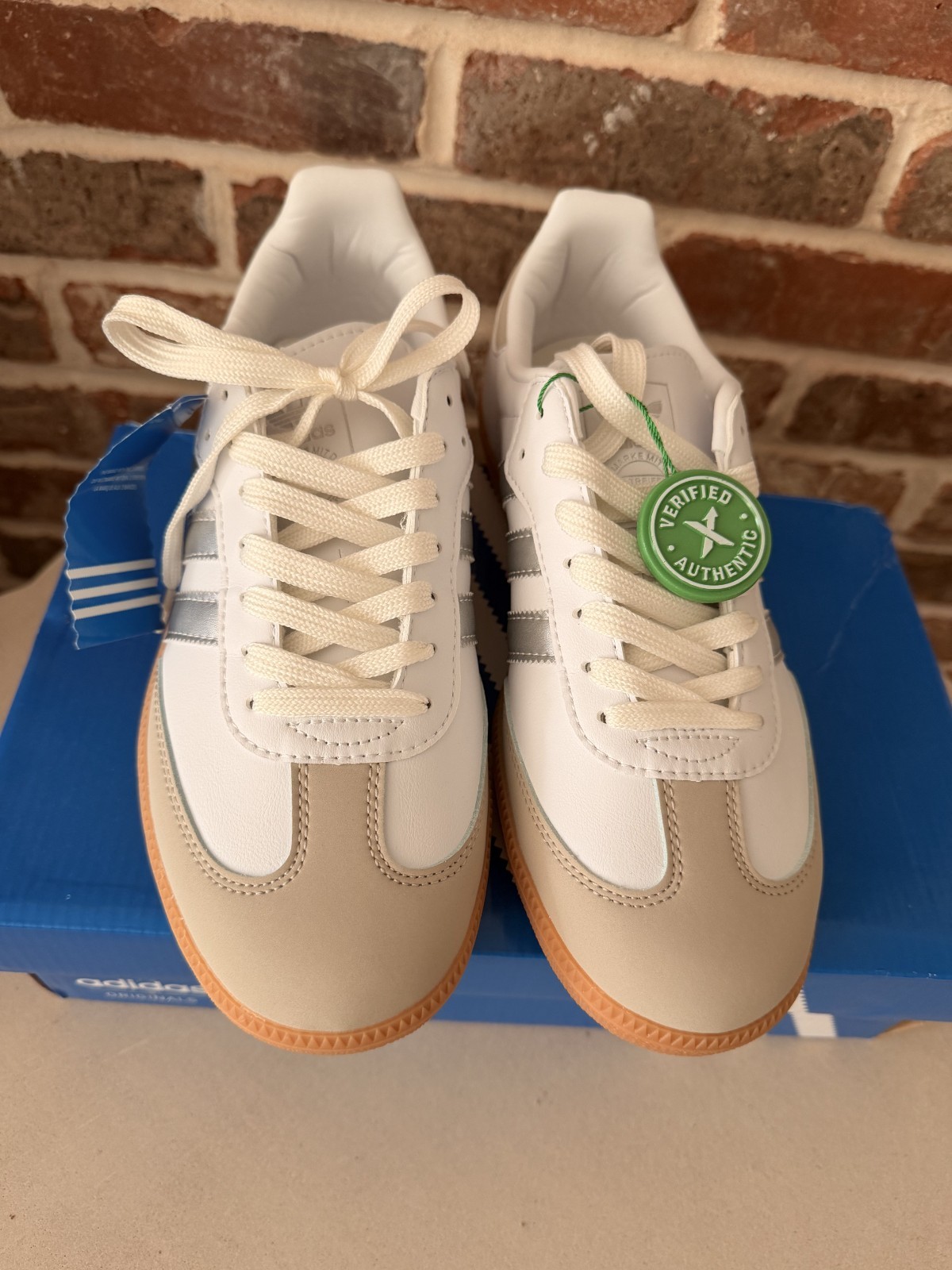 adidas Samba OG White Silver Metallic Grey Gum Women’s 8.5 JI2725 New With Box
