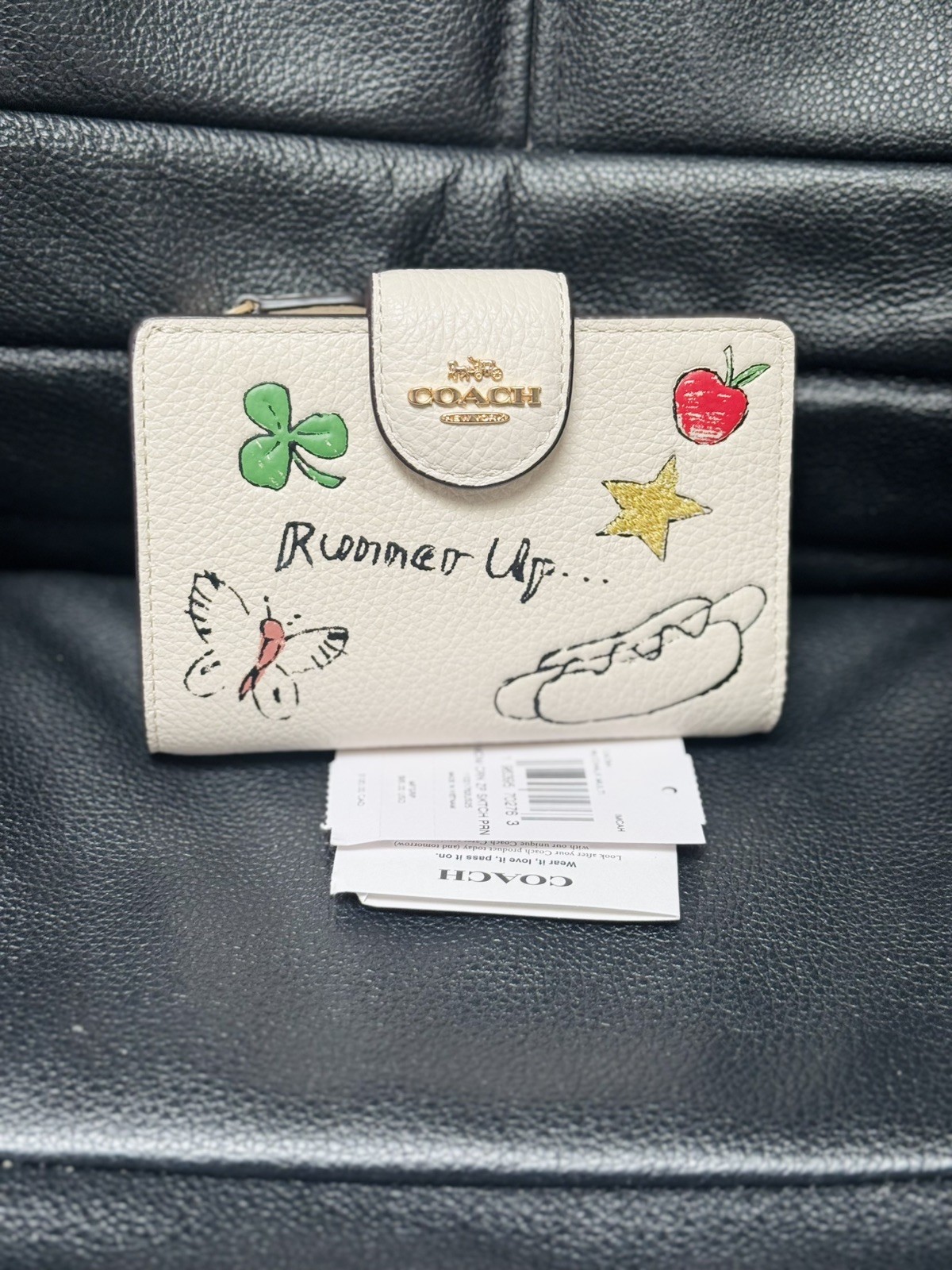 Coach Medium Corner Zip Wallet With Sketch Print In Gold/Chalk Multi CAO94 NWT