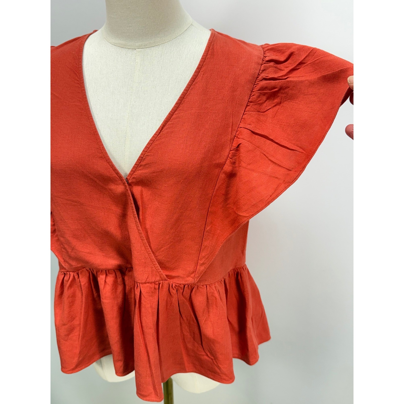Madewell Ruffle Wrap Peplum Top Burnt Orange Linen Blend XS CKP454534629