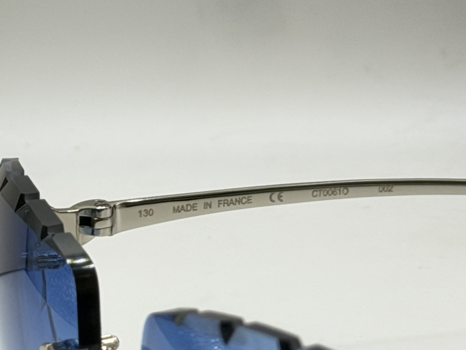 Cartier Panthere CT0061O 60mm Diamond Cut Gradient Blue Lens Silver Sunglasses