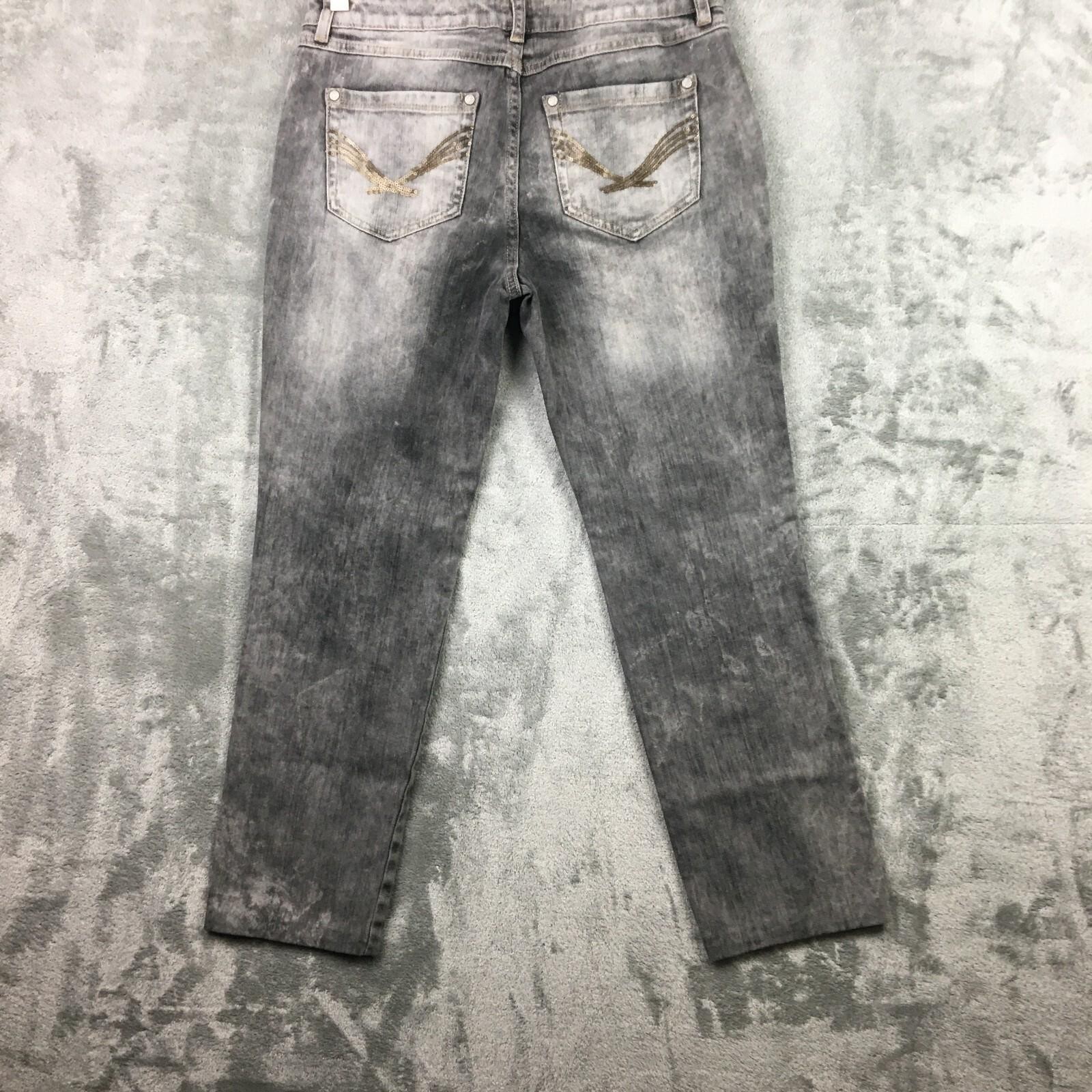 Elle Skinny Denim Sz 8 Gray Mid Rise Denim Embroidered 30 in Waist 26 in Inseam