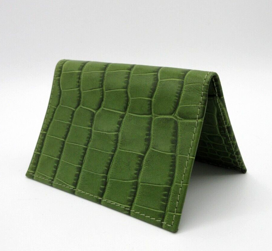Business Card Credit Card Case Leather Foldover Graphic Image Light Green