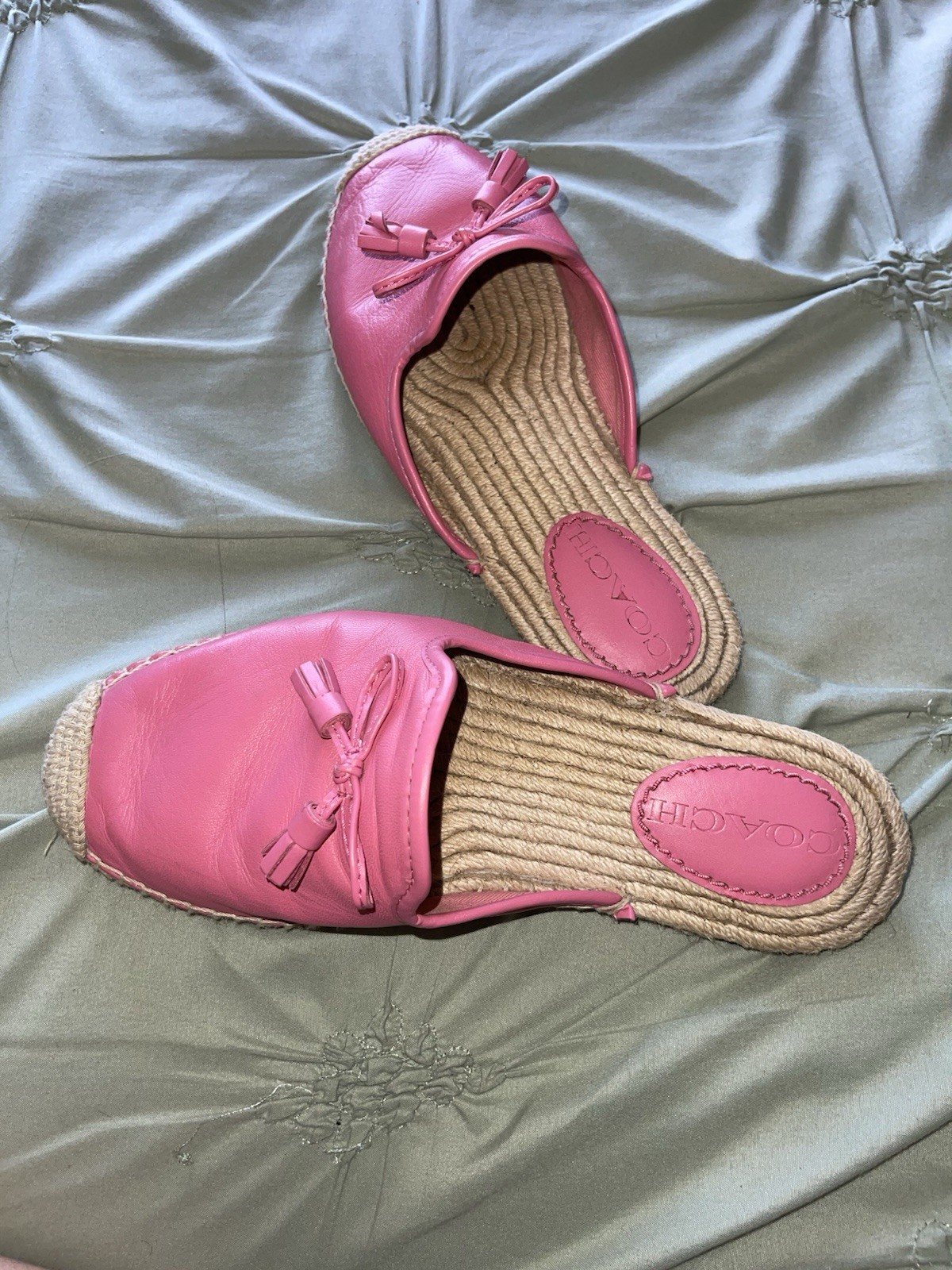 Coach Pink Leather Tassel Slip-On Flats Women’s EU 37.5 Closed Toe
