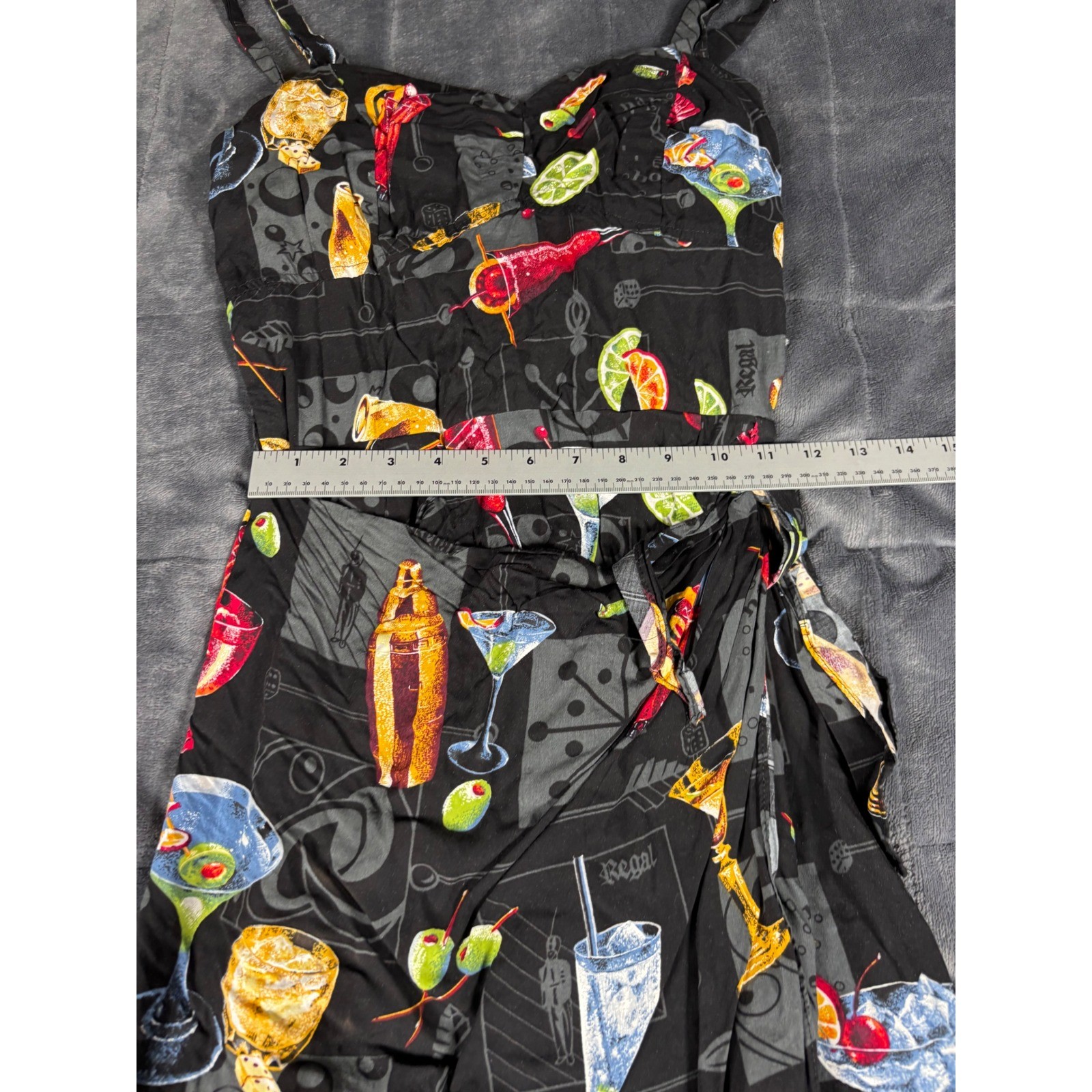 Paradise Found Honolulu Hawaii Cocktail Martini Print Rayon Wrap Dress S Black