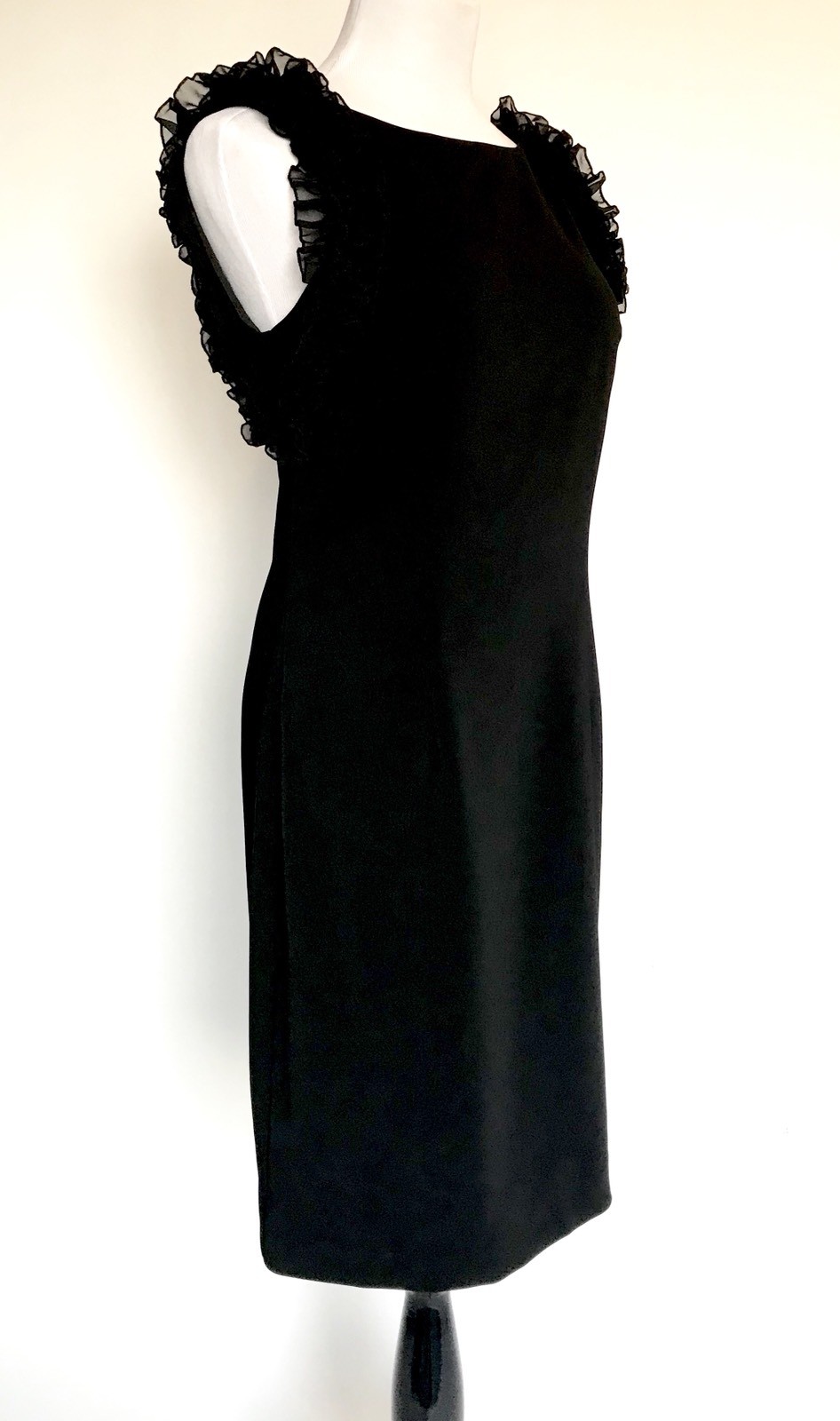 Carmen Marc Valvo Sz 8 Sheath Dress Black Ruffle Arms Retail $325 Price $148 NWT