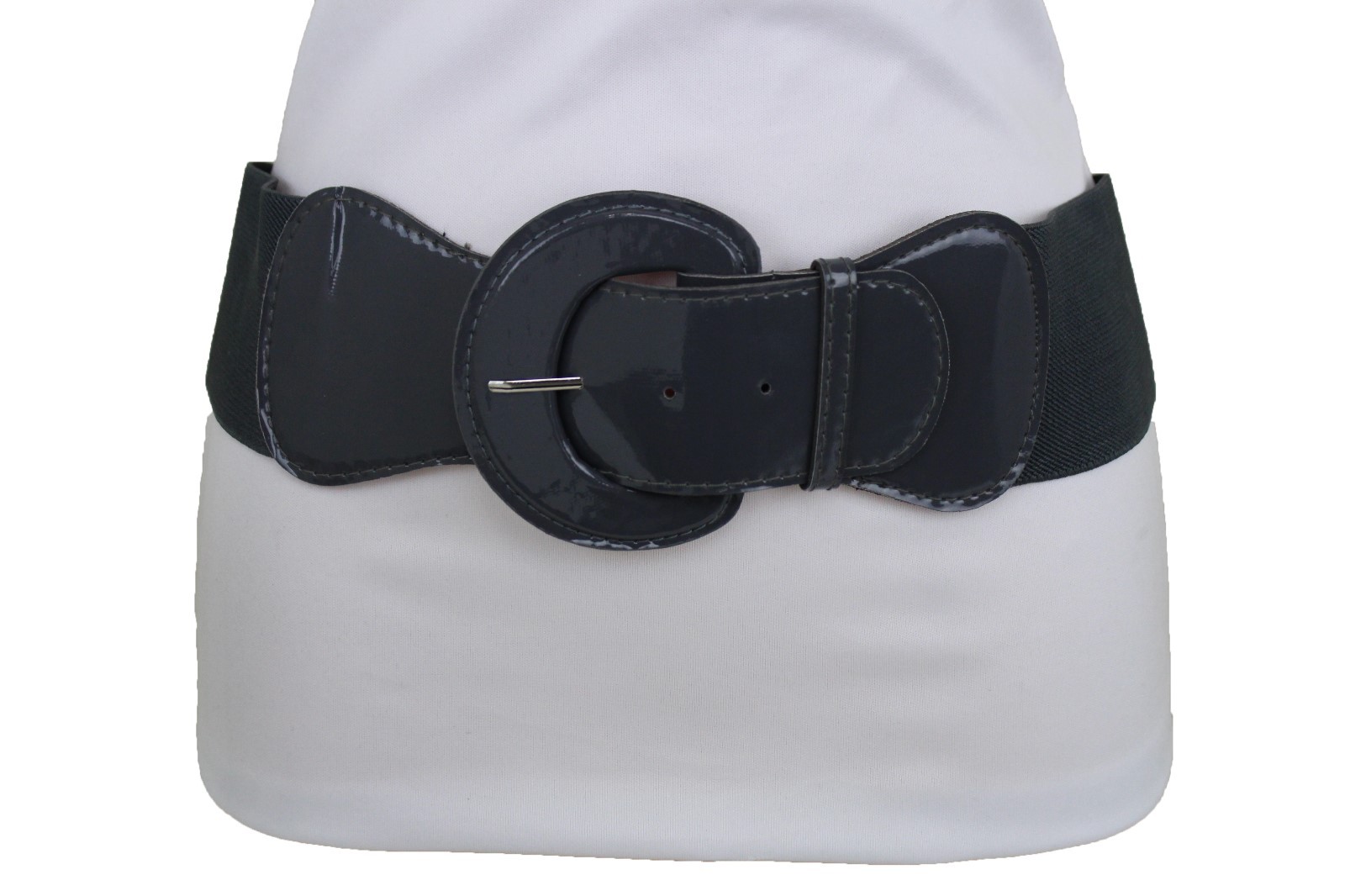 Women Wide Waistband Belt Elastic Strap Charcoal Dark Gray Color Fit Size M L XL