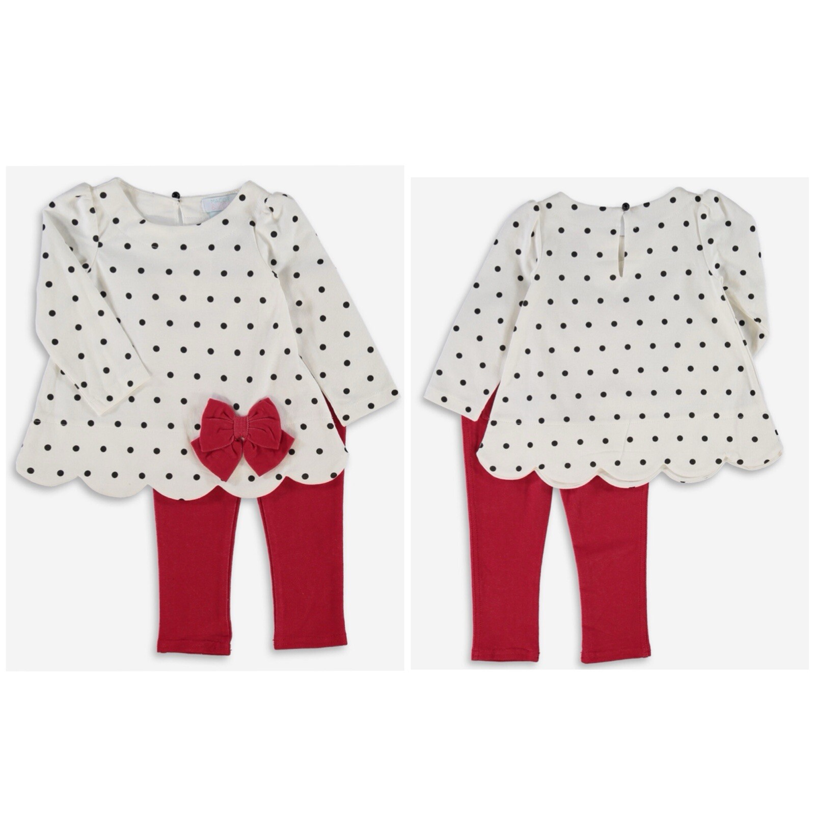Maggie & Zoe 2 Piece Set Off White Black Spotty Top Red Bottoms 9-12 Months BNWT