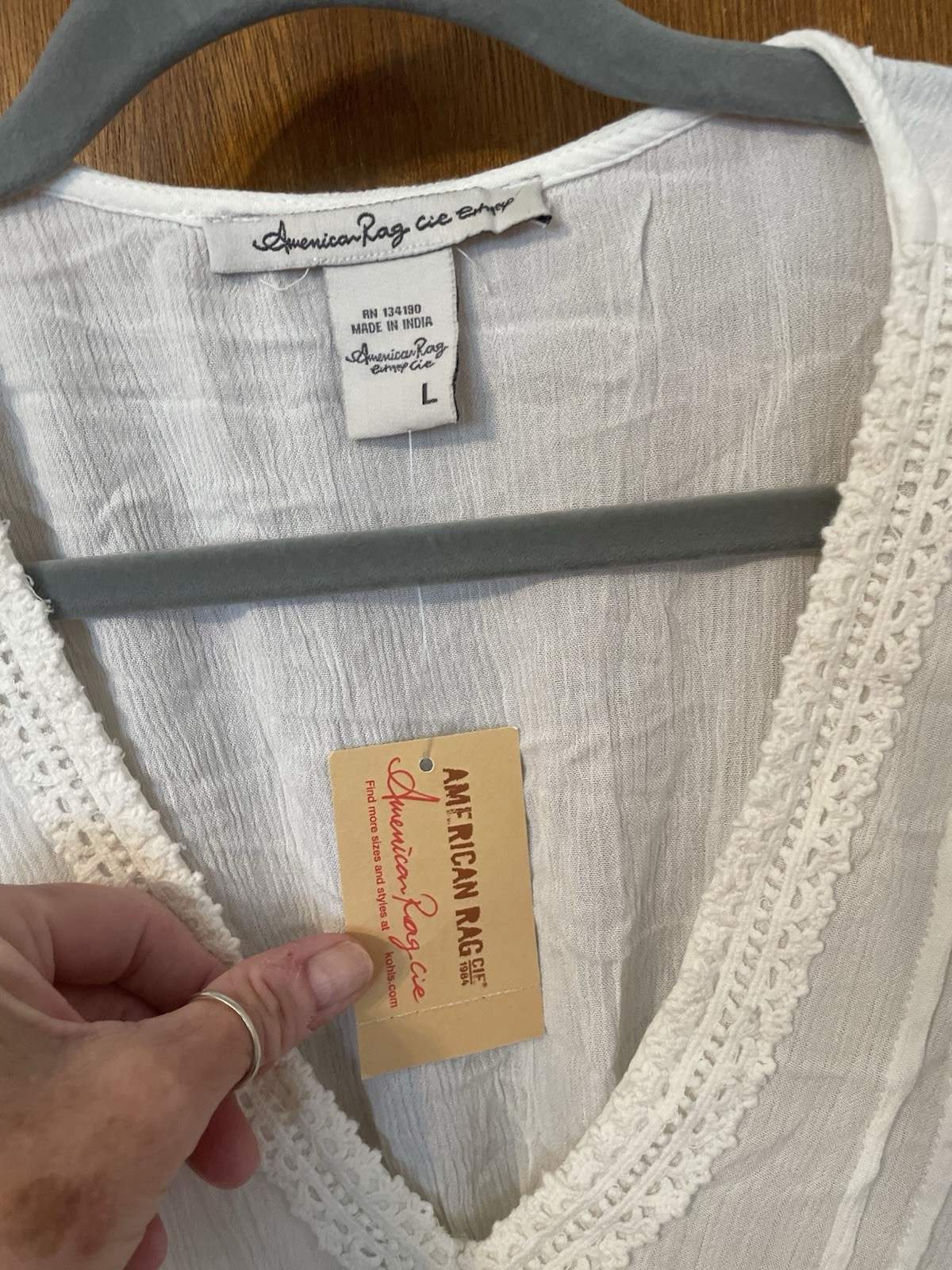 American Rag New With Tags White Boho Top Long Sleeve Lace Size L