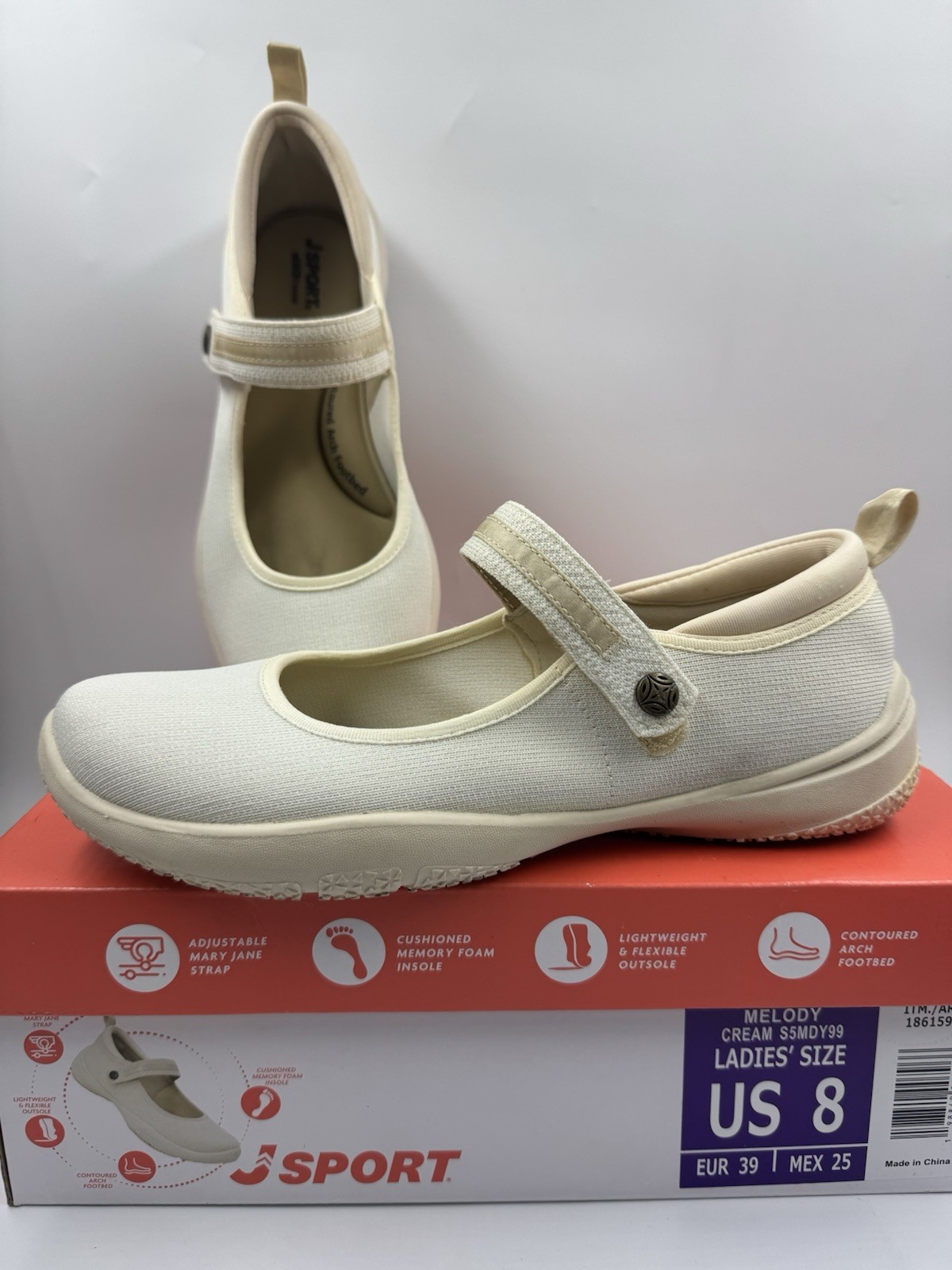 Jsport Womens Shoes Beige Mary Jane Memory Foam Contoured Arch Lightweight 8