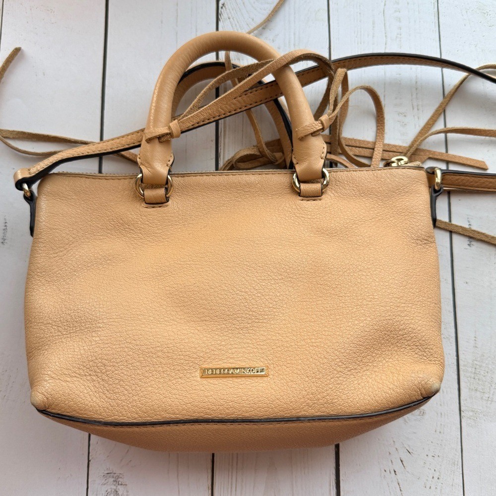 Rebecca Minkoff Tan Pebbled Leather Mini Satchel Crossbody with Fringe Details