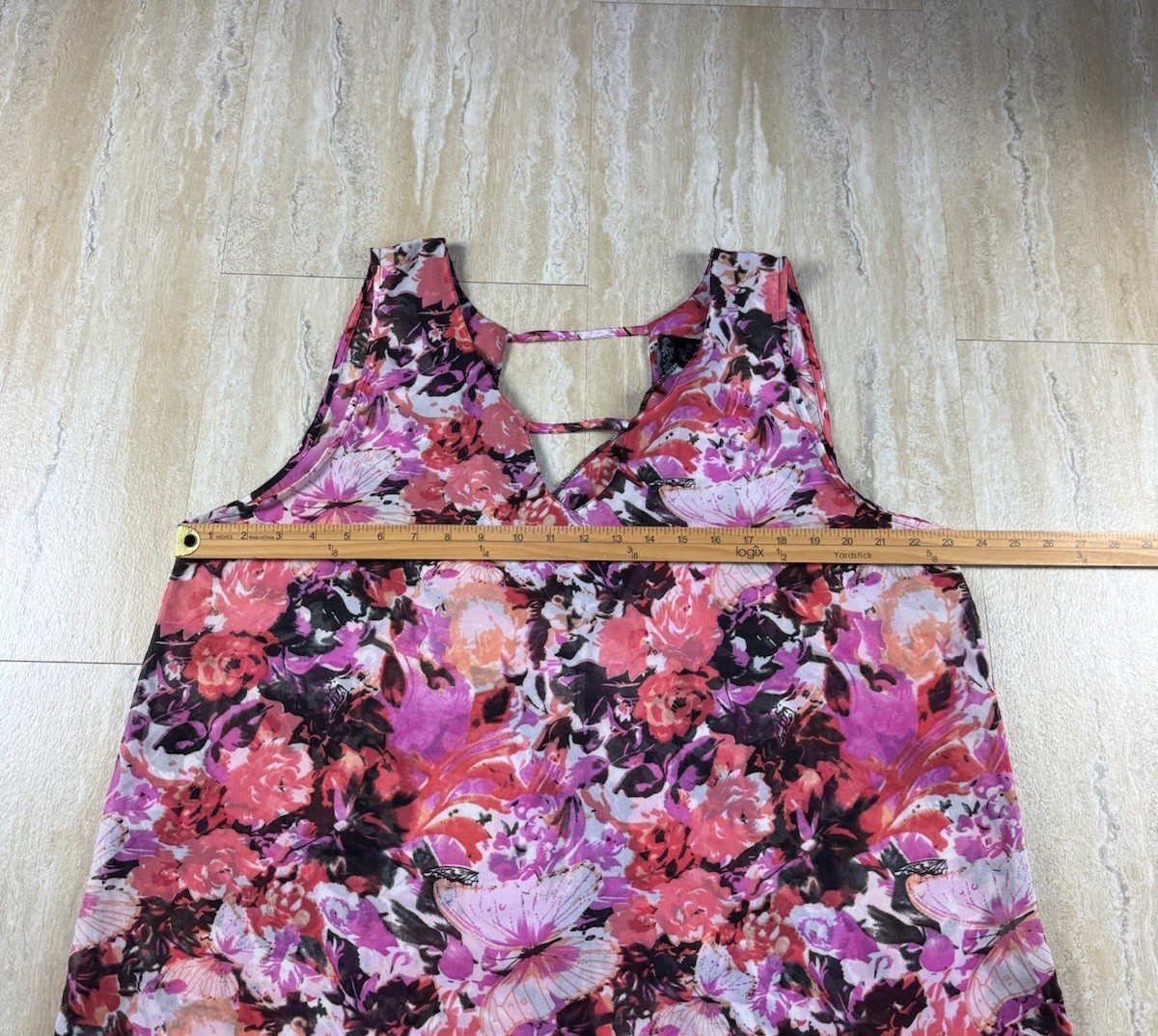 Apollo 3X Tank Top Womens Plus Multicolor Floral Butterfly High Low Sheer Blouse
